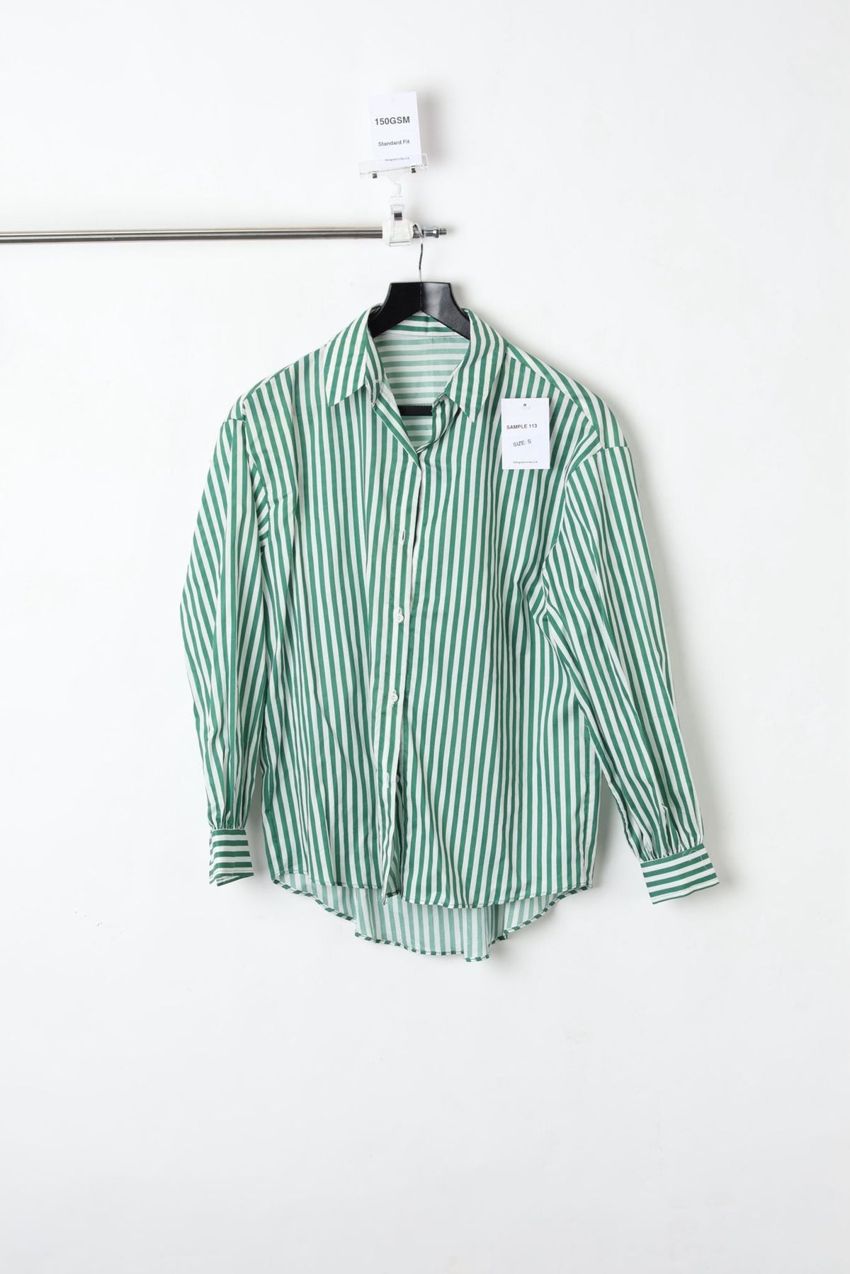 Cotton Button Down Green Striped Shirt (SIZE S)-Sample