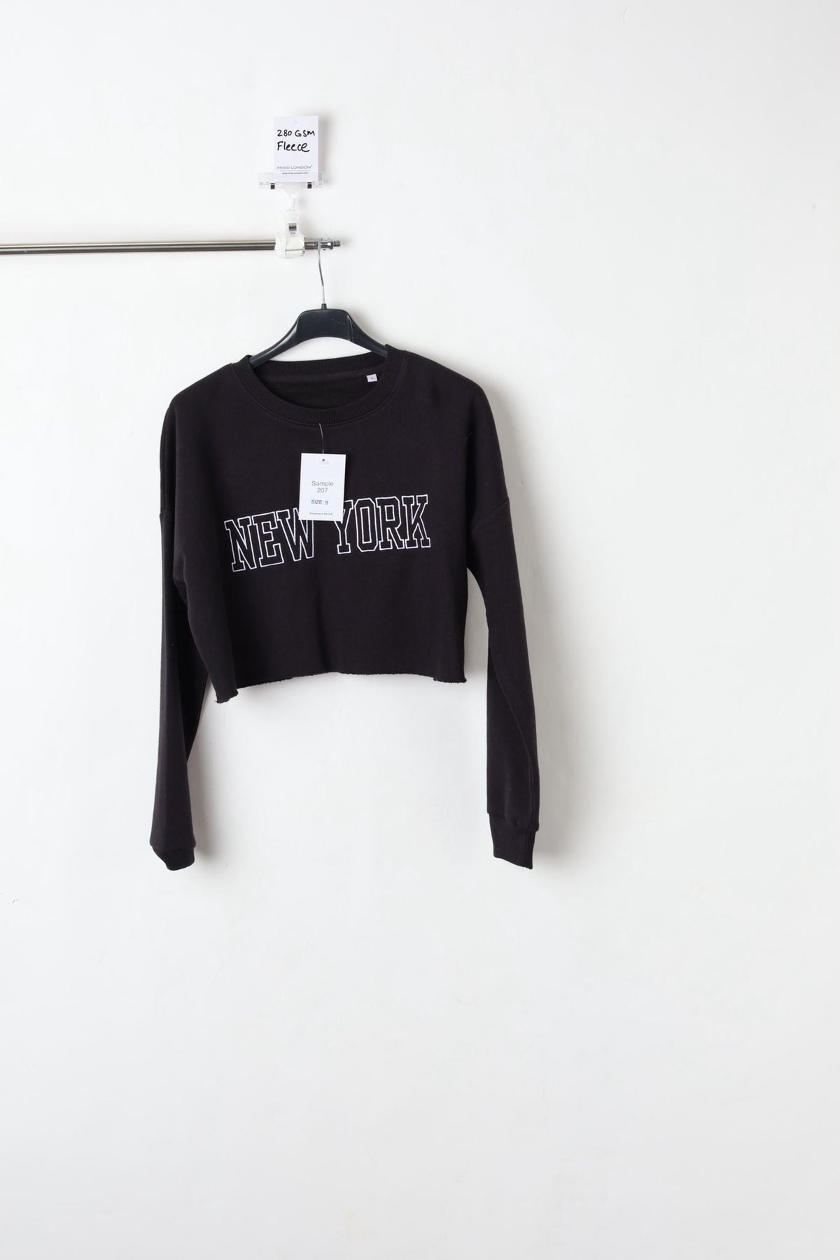 280GSM EMBROIDERED CROPPED SWEATSHIRT BLACK (SIZE S)-SAMPLE