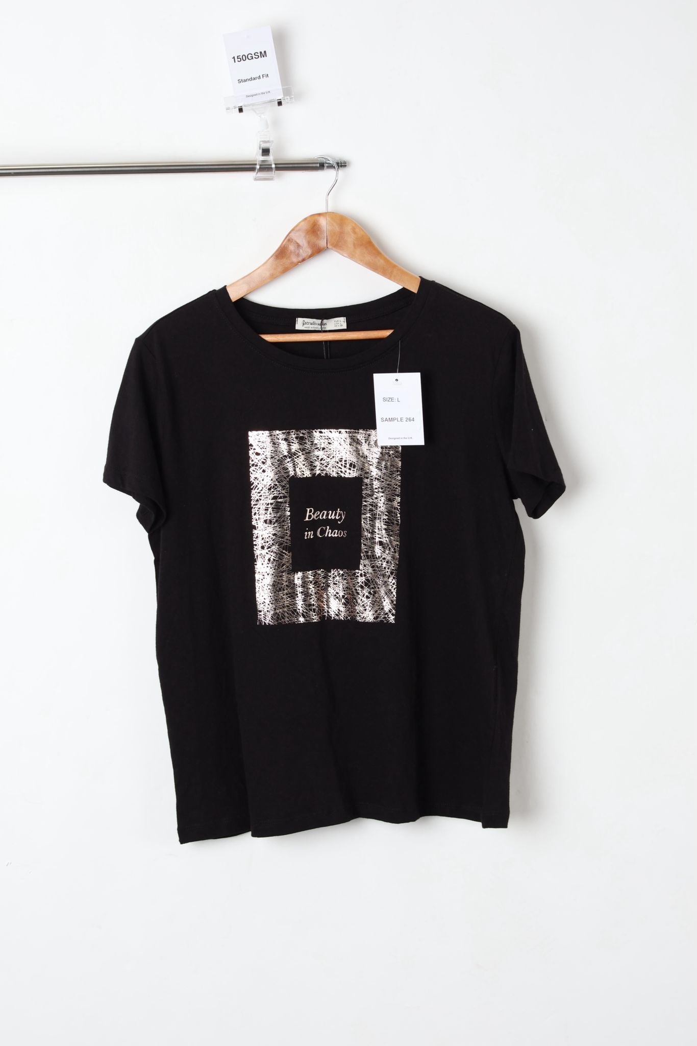 150GSM Standard Fit Printed T-Shirt Black (Size-L) - Sample