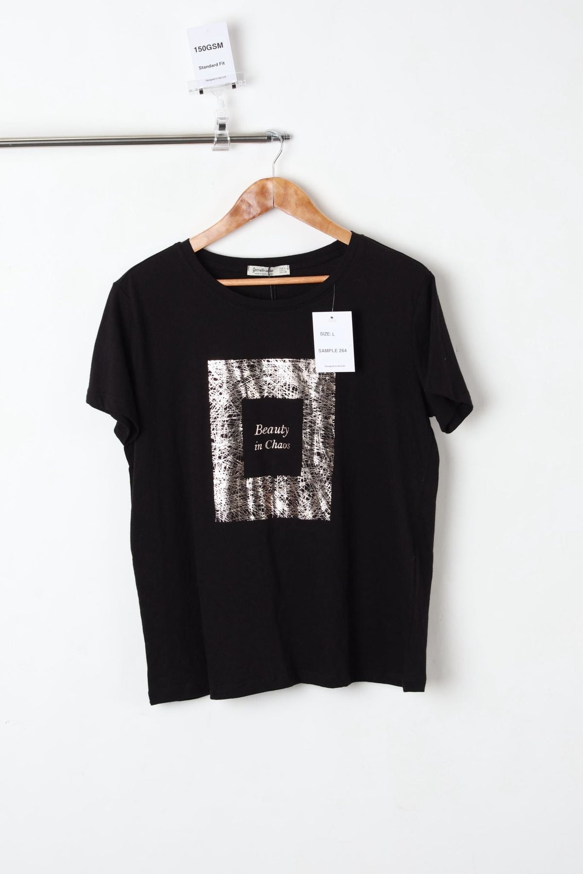 150GSM Standard Fit Printed T-Shirt Black (Size-L) - Sample
