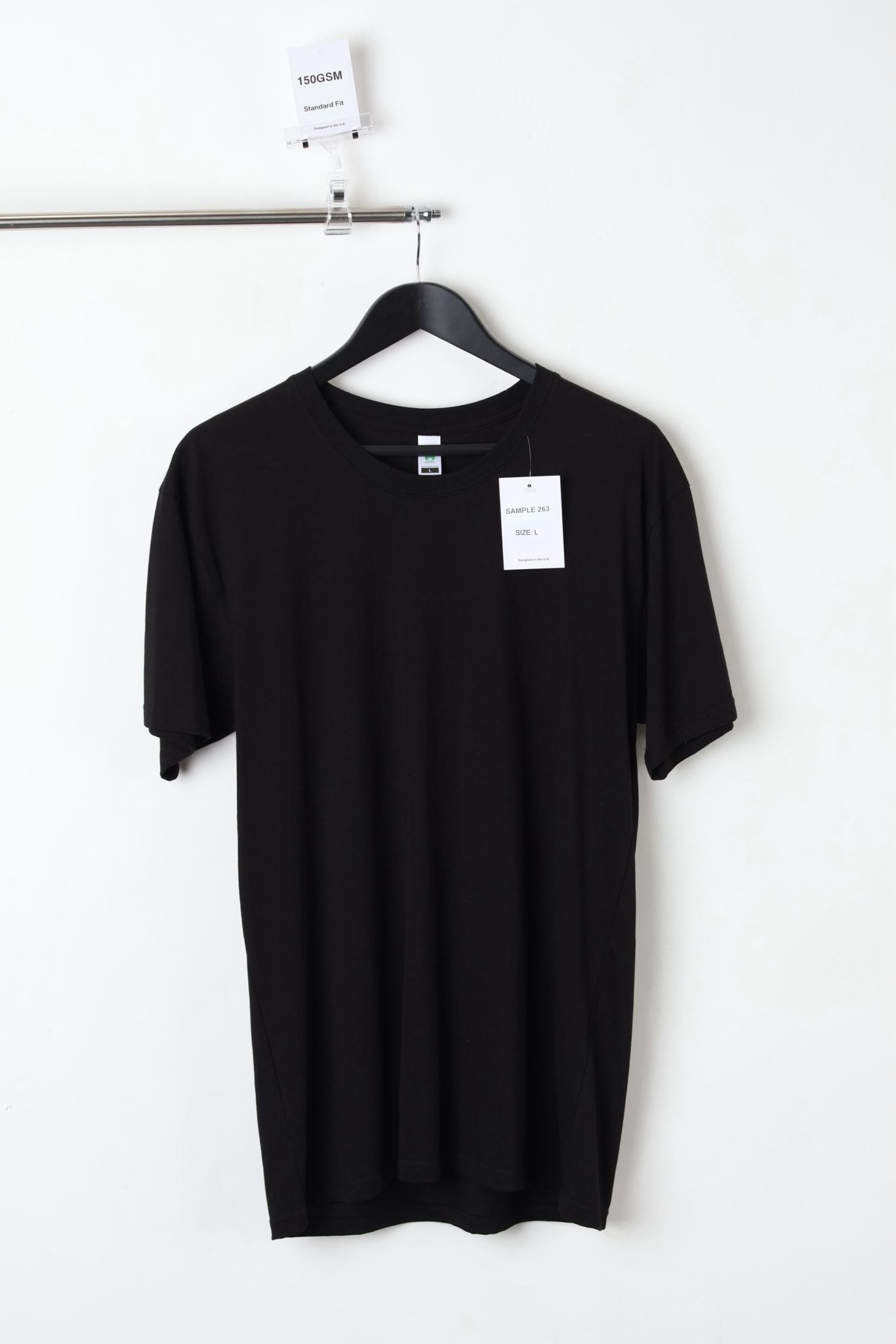 150GSM Standard Fit Plain Black T-Shirt (Size L) – Sample