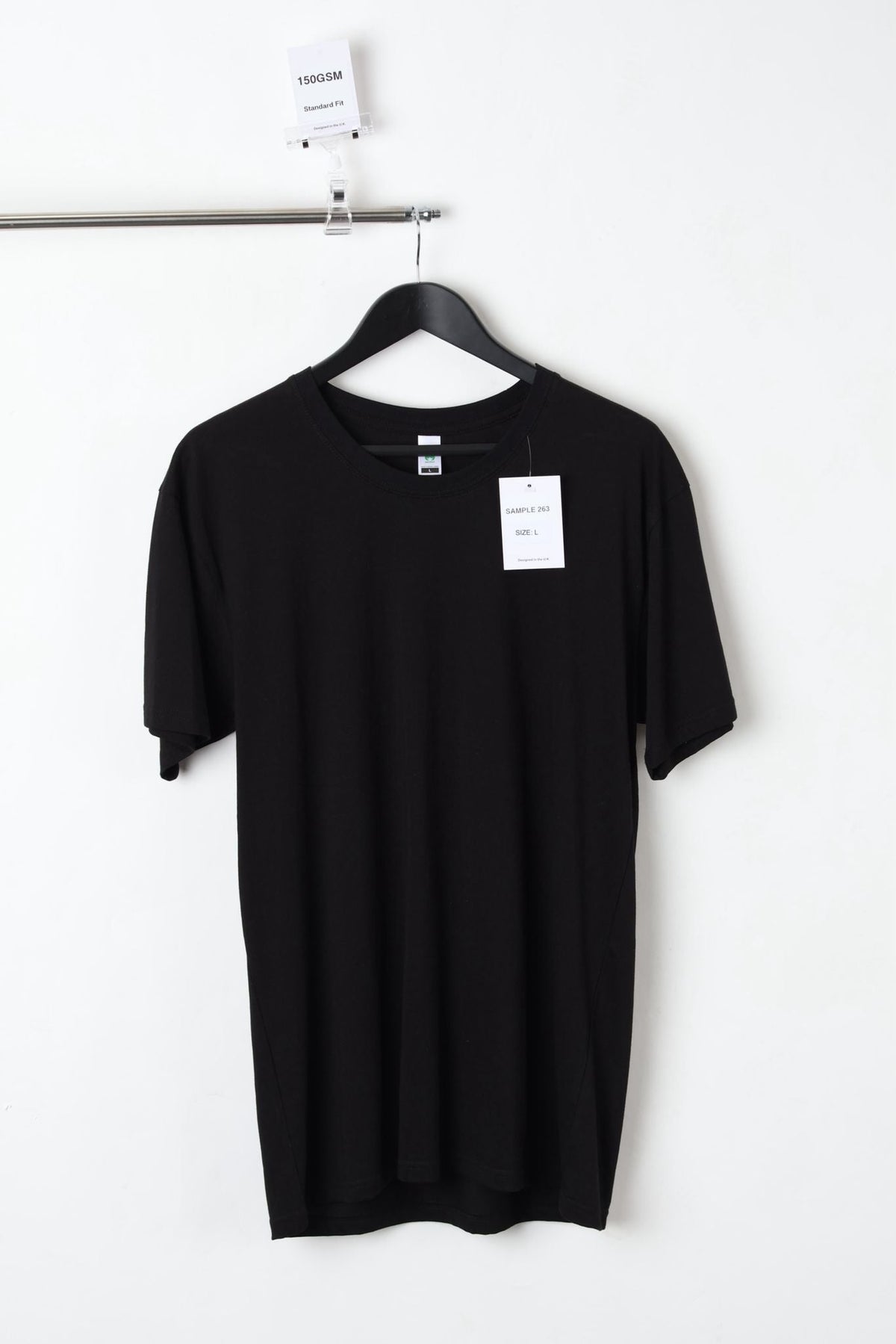 150GSM Standard Fit Plain Black T-Shirt (Size L) – Sample