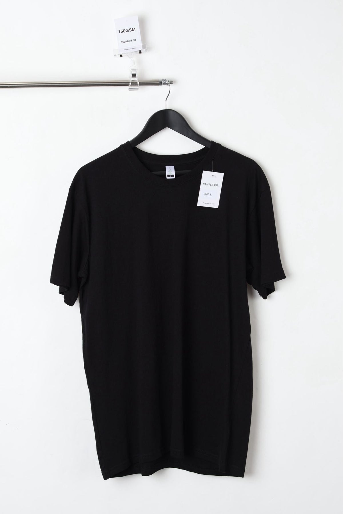 150GSM Standard Fit Plain Black T-Shirt (Size L) – Sample