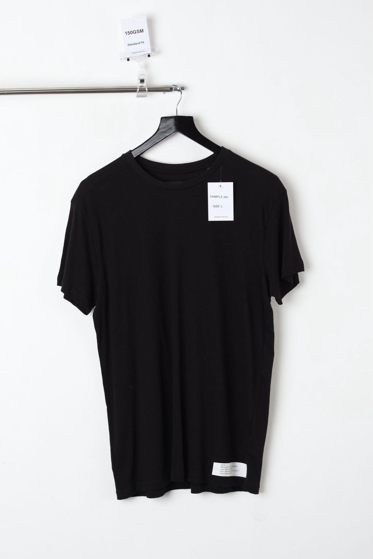 150GSM Standard Fit Plain Black T-Shirt (Size L) – Sample