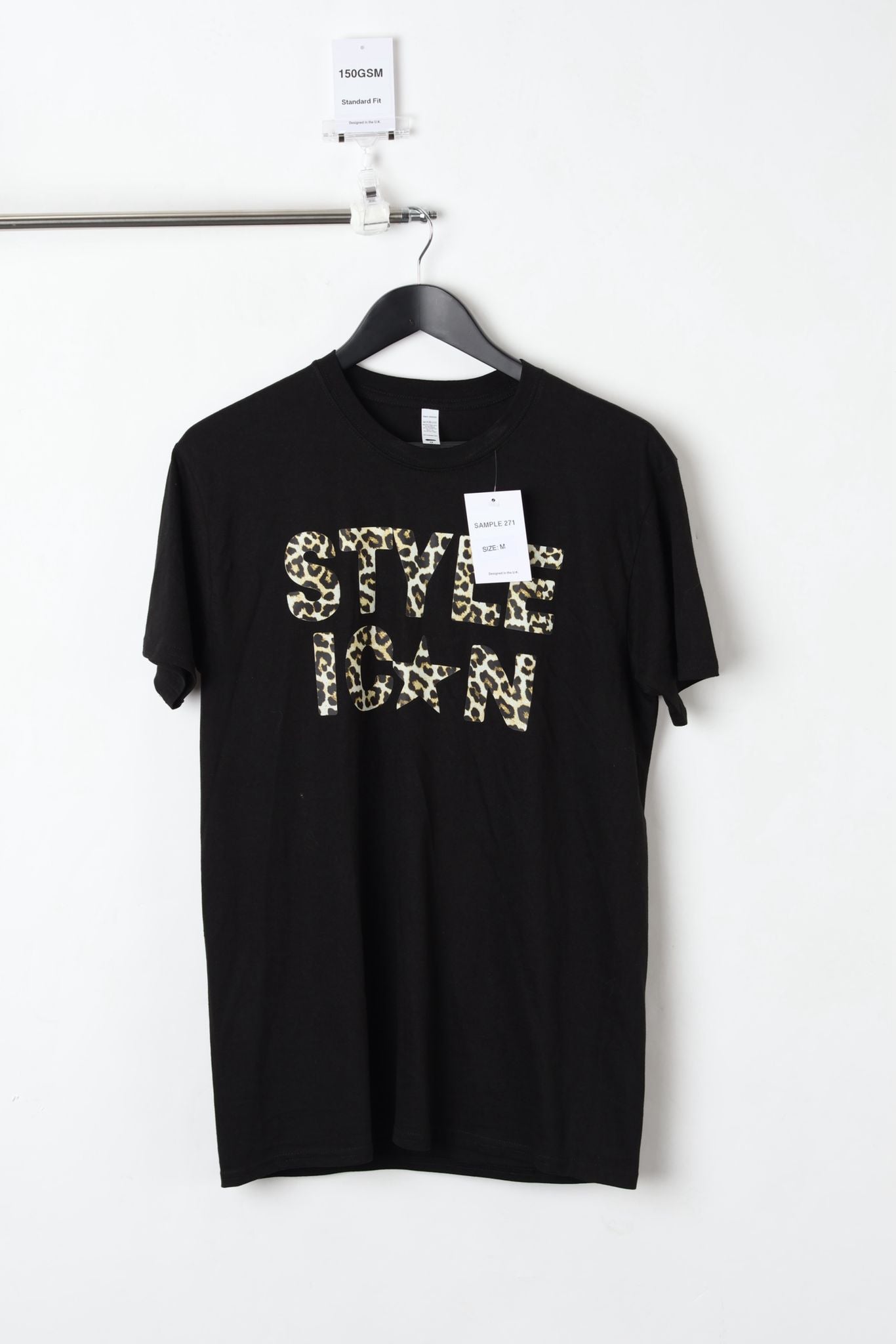 150GSM Standard Fit Printed T-Shirt Black (Size-M) - Sample