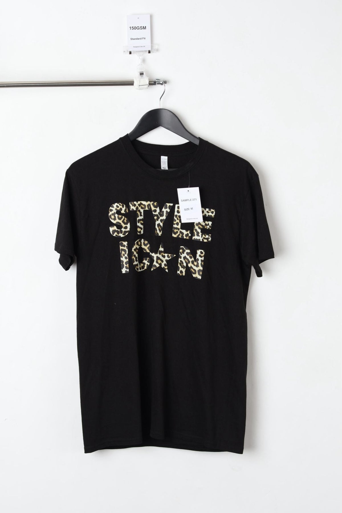 150GSM Standard Fit Printed T-Shirt Black (Size-M) - Sample