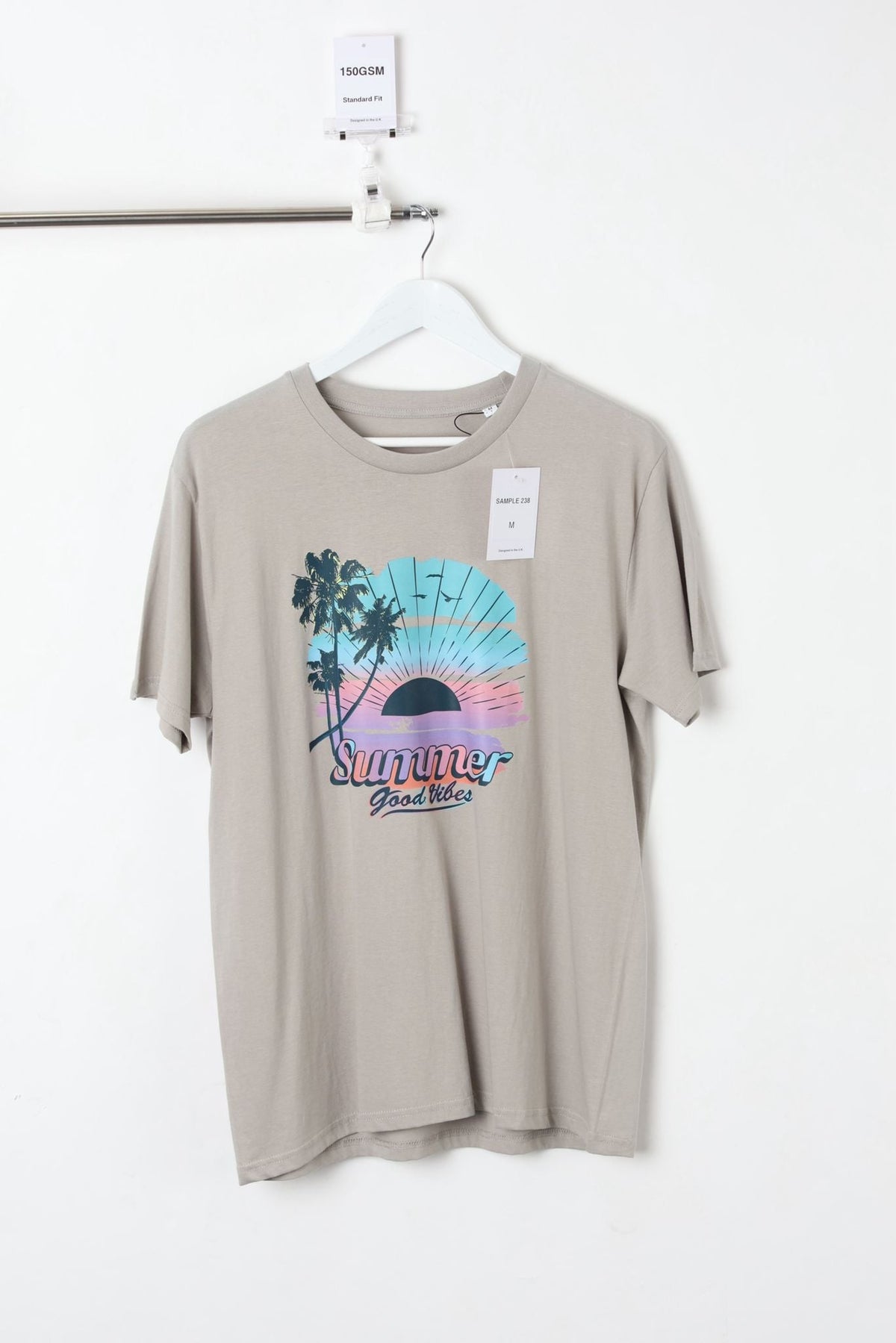 150GSM Standard Fit Printed T-Shirt Stone (Size-M) - Sample