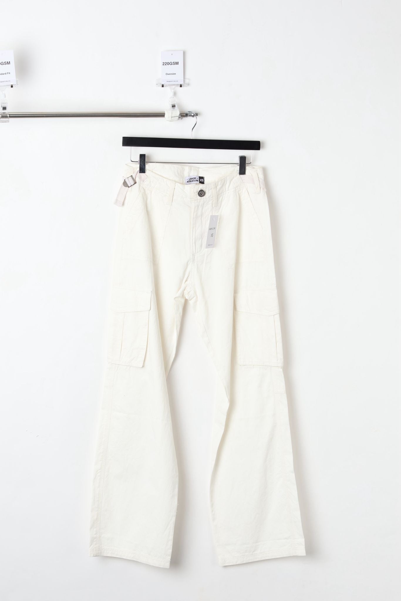 Woven Cotton Cargo Trousers White (SIZE XS)-SAMPLE