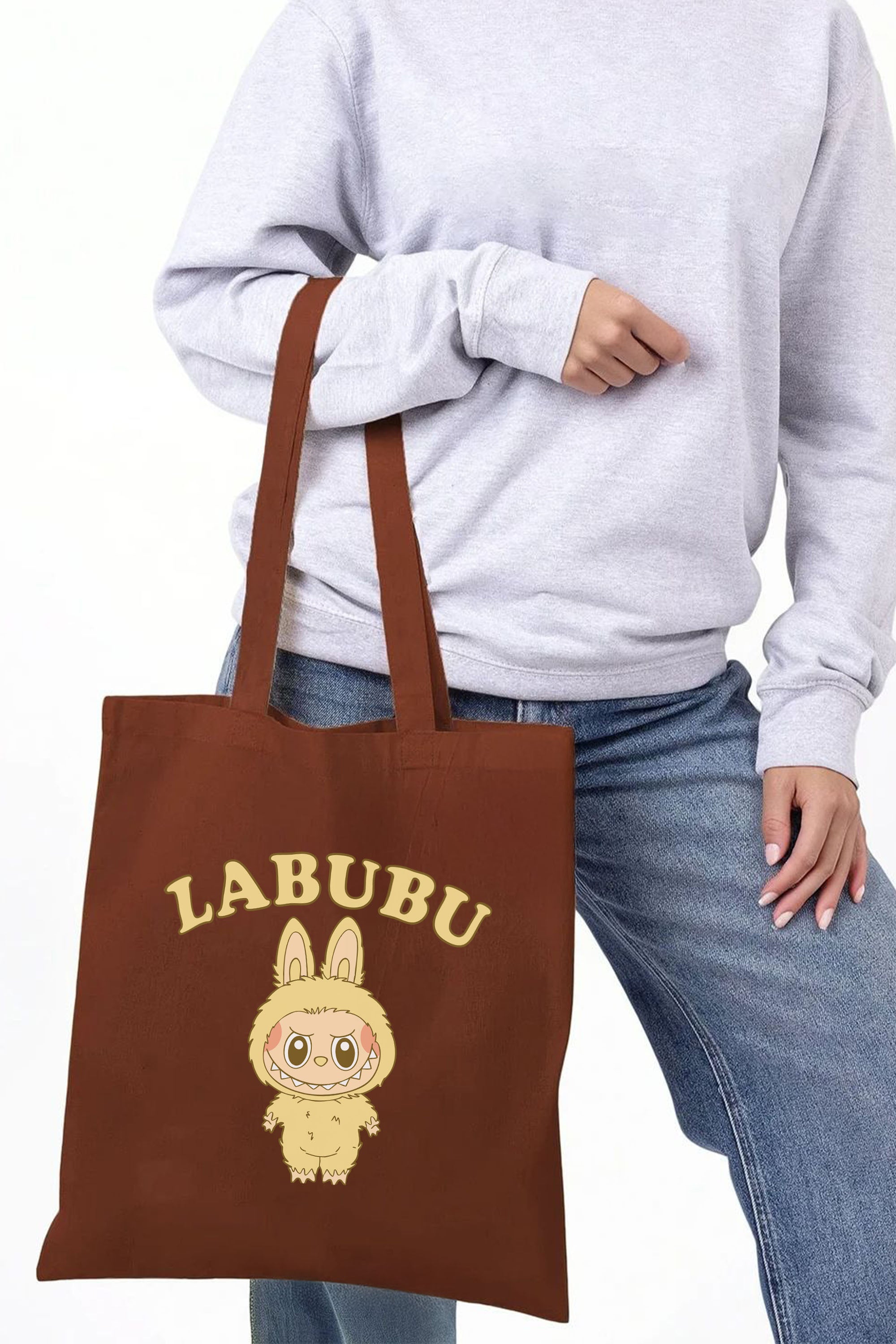 Yellow Labubu Printed Cotton Tote Bag