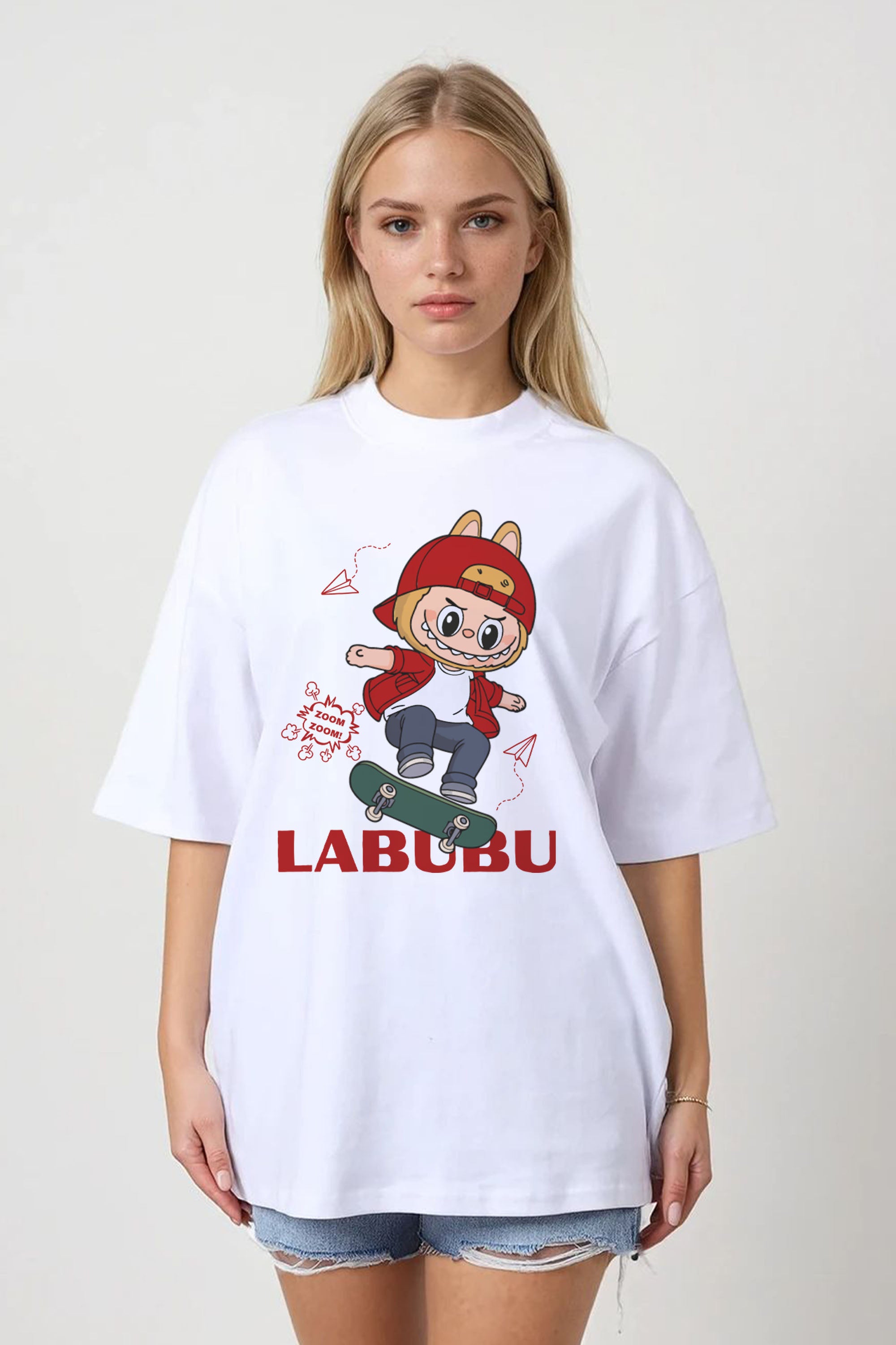 150GSM Oversized T-Shirt in Zoom Labubu Skater Print