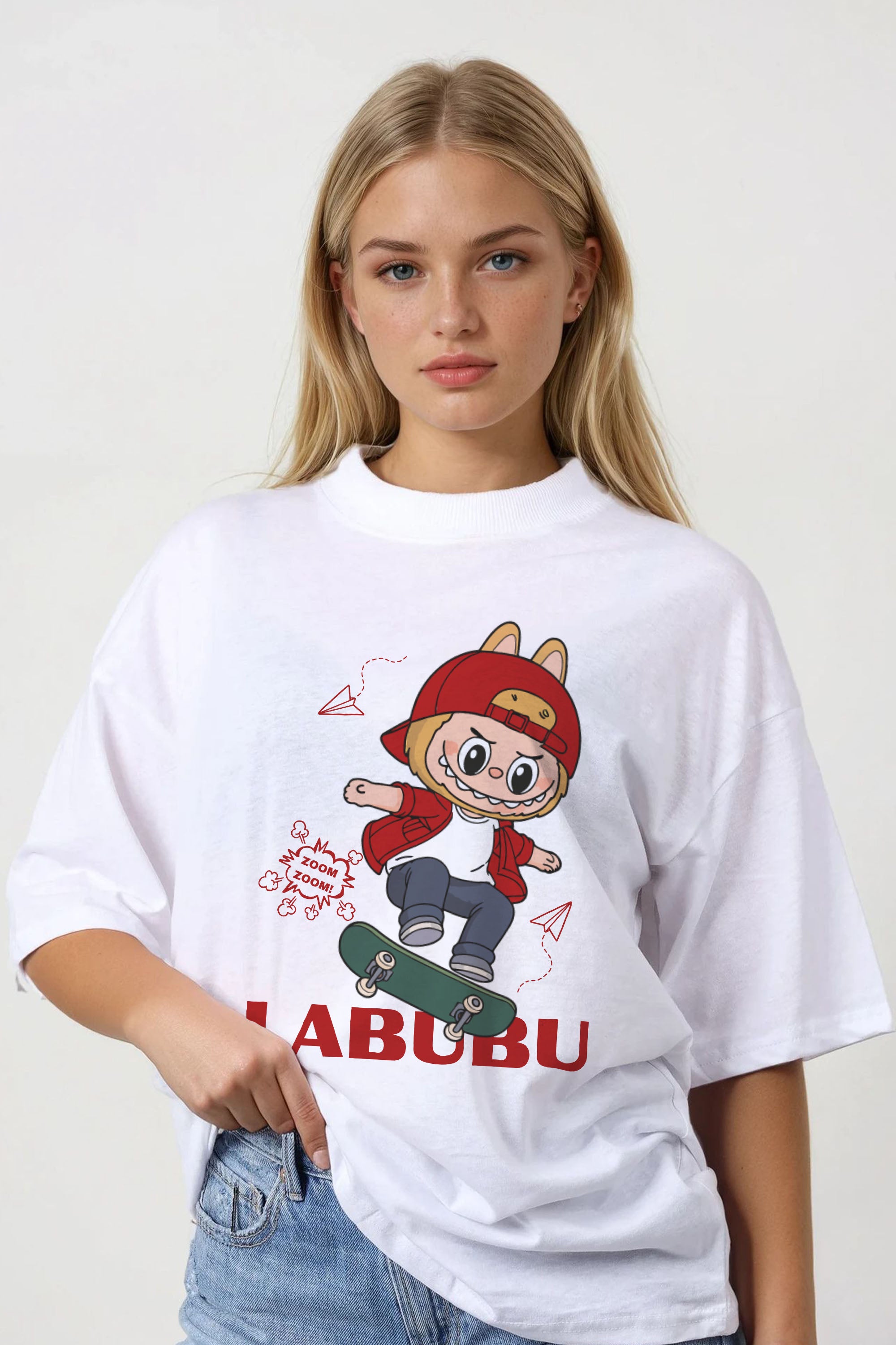 150GSM Oversized T-Shirt in Zoom Labubu Skater Print