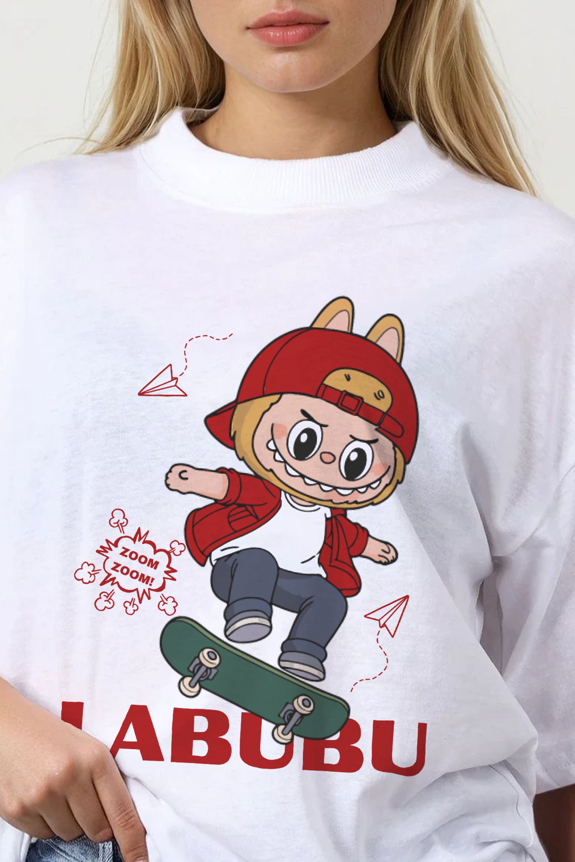150GSM Oversized T-Shirt in Zoom Labubu Skater Print