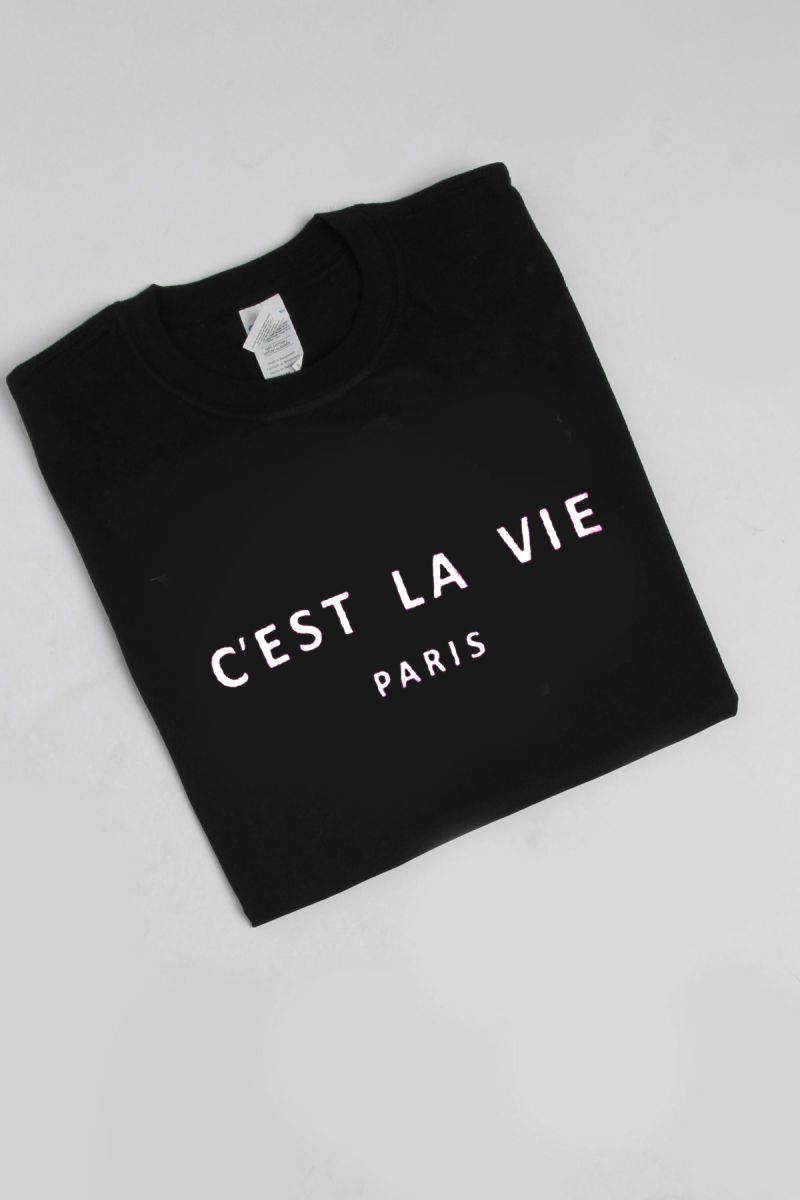 C'est La Vie Paris Slogan Fitted T-Shirt (Pack of 6)