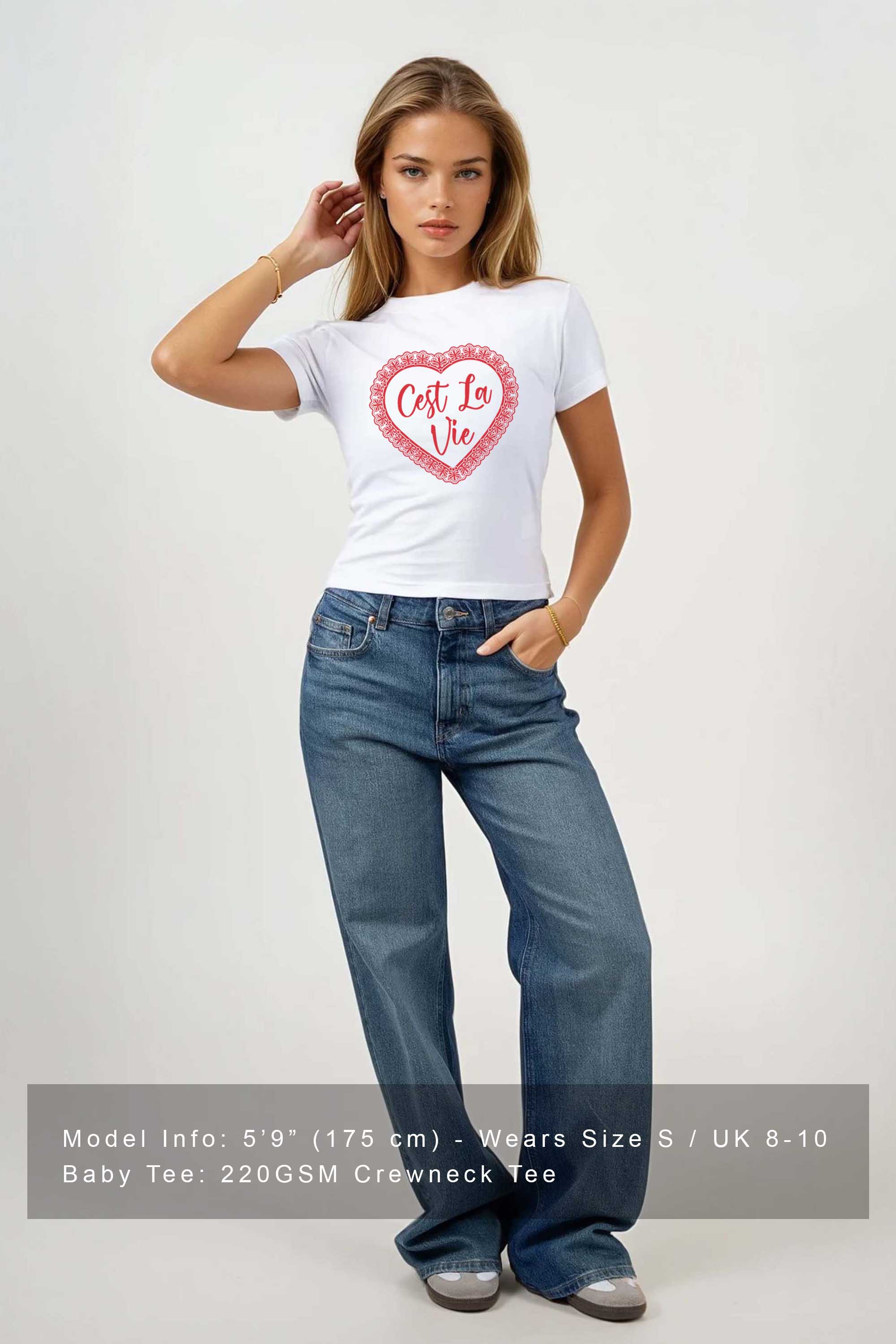 220GSM C’est La Vie Lace Heart Printed Baby Tee