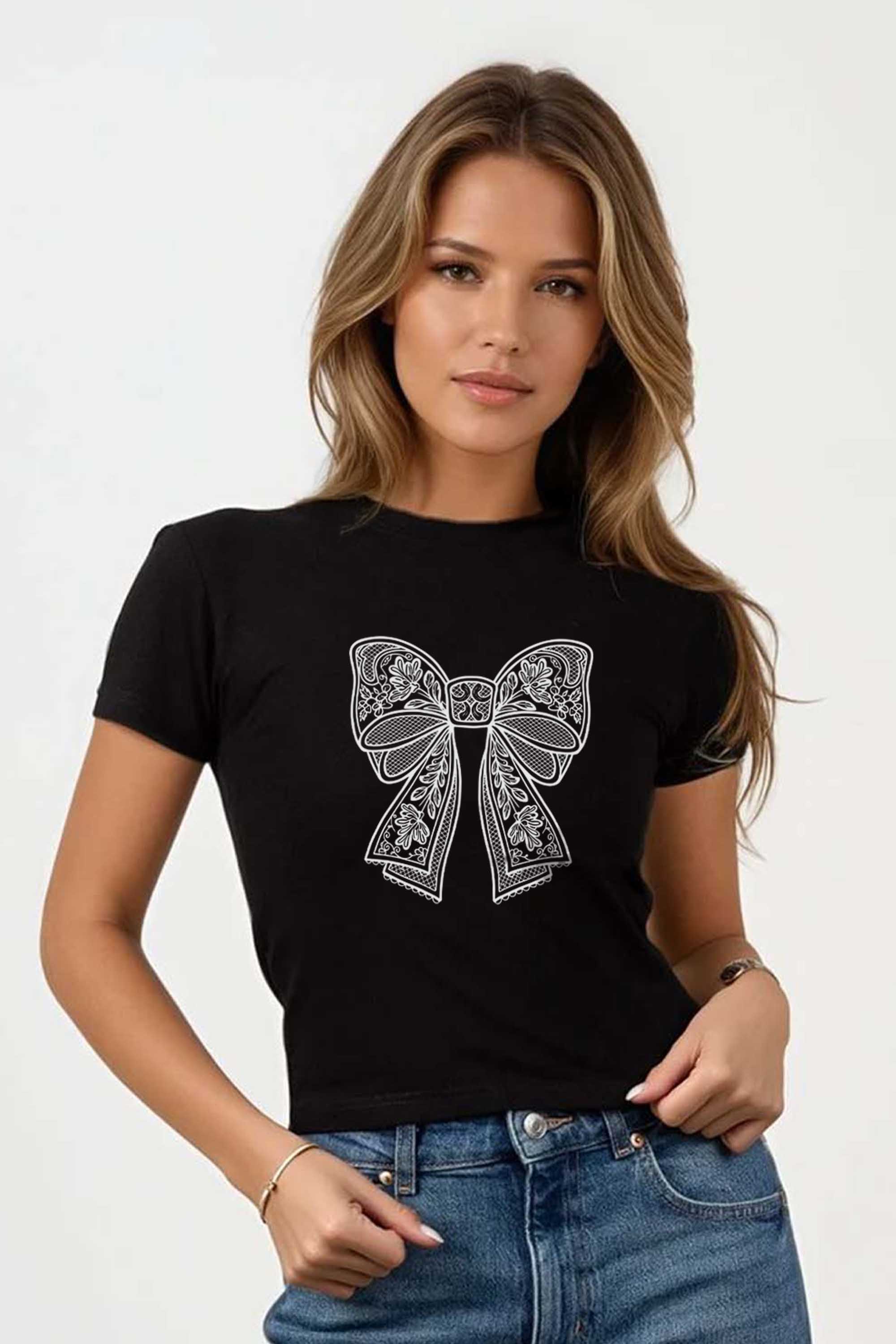 220GSM Lace Bow Printed Baby Tee