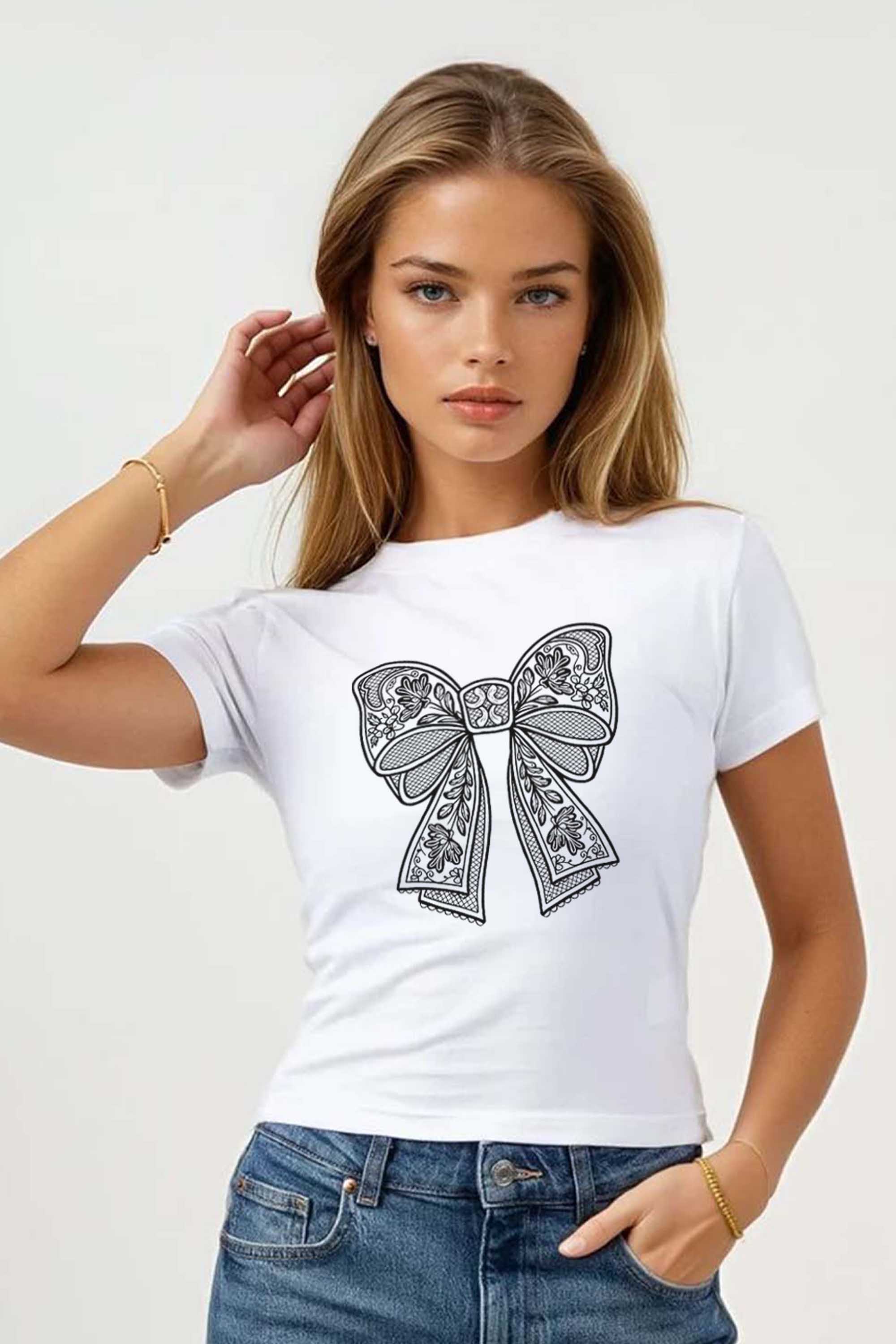 220GSM Lace Bow Printed Baby Tee