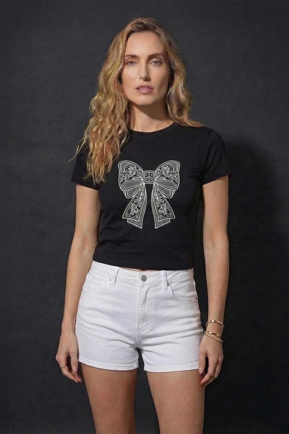 220GSM Lace Bow Printed Baby Tee