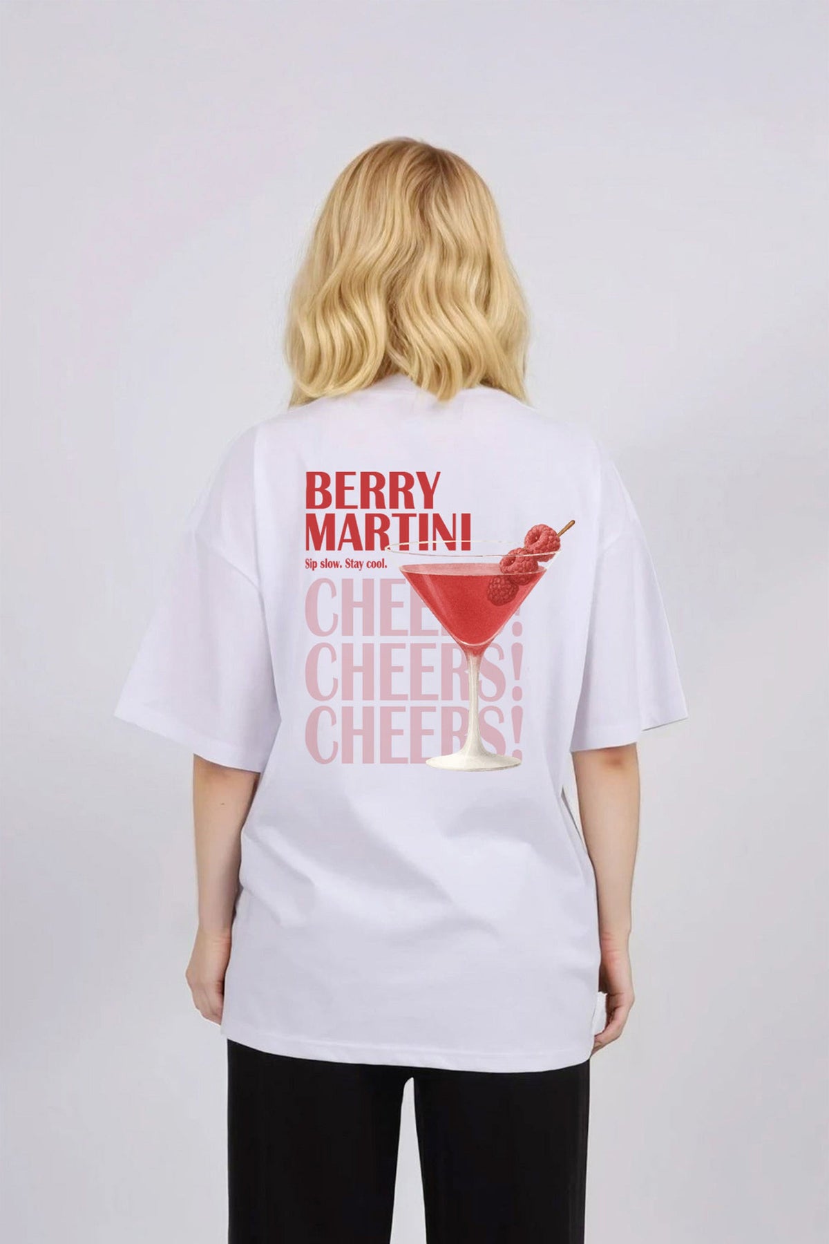 150GSM Oversized T-Shirts in Berry Martini Print