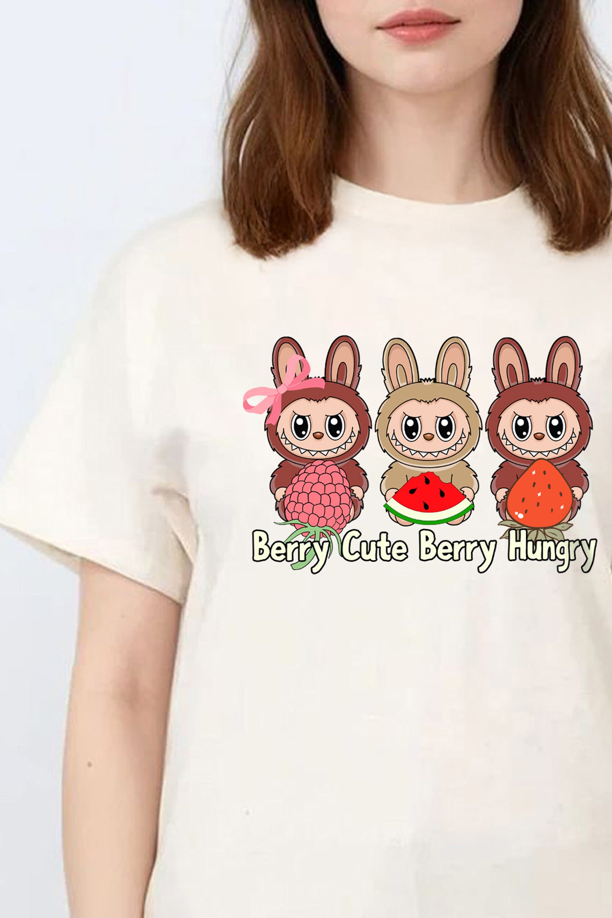 Regular Fit T-shirt in Berry Cute Berry Hungry Labubu Print