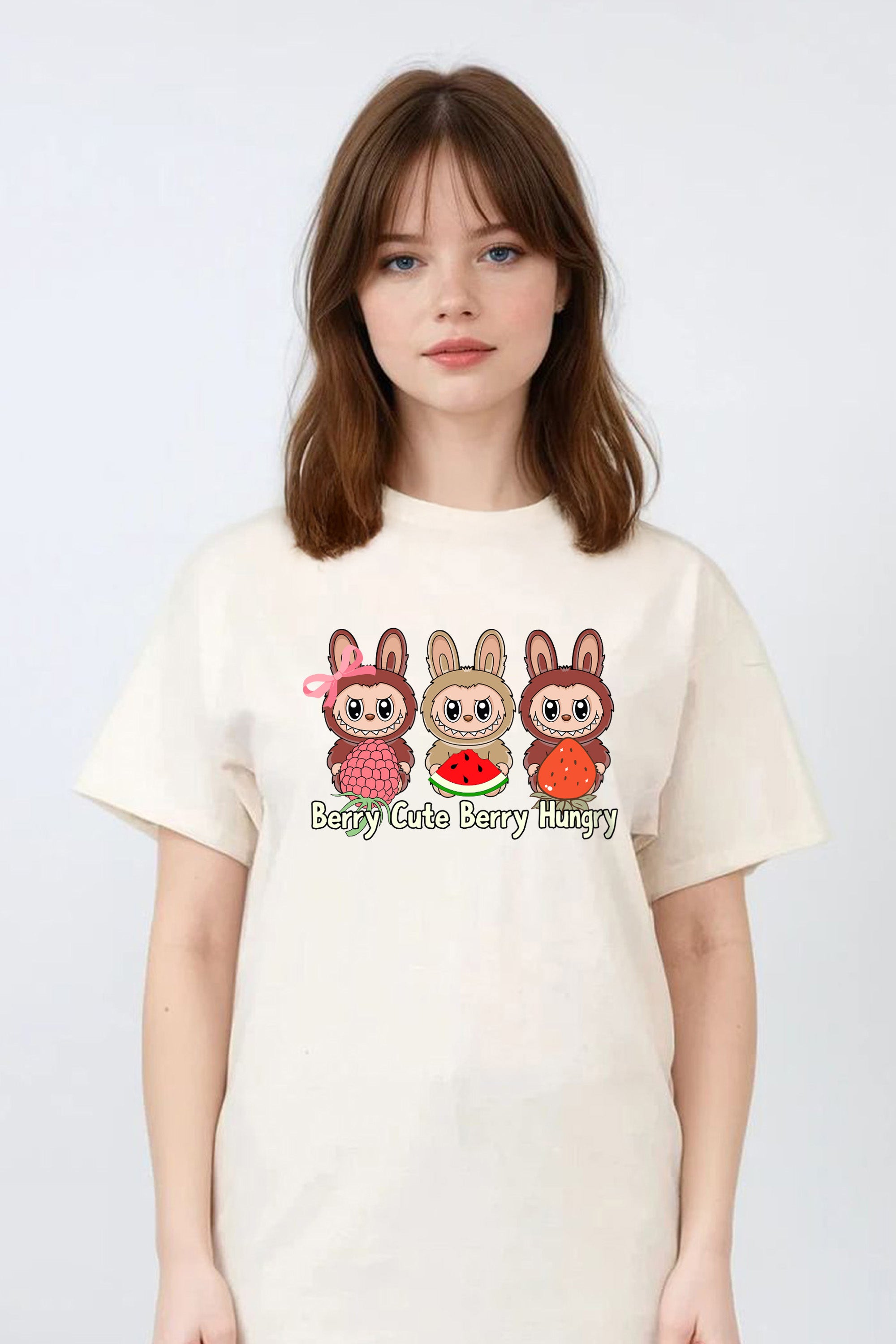 Regular Fit T-shirt in Berry Cute Berry Hungry Labubu Print