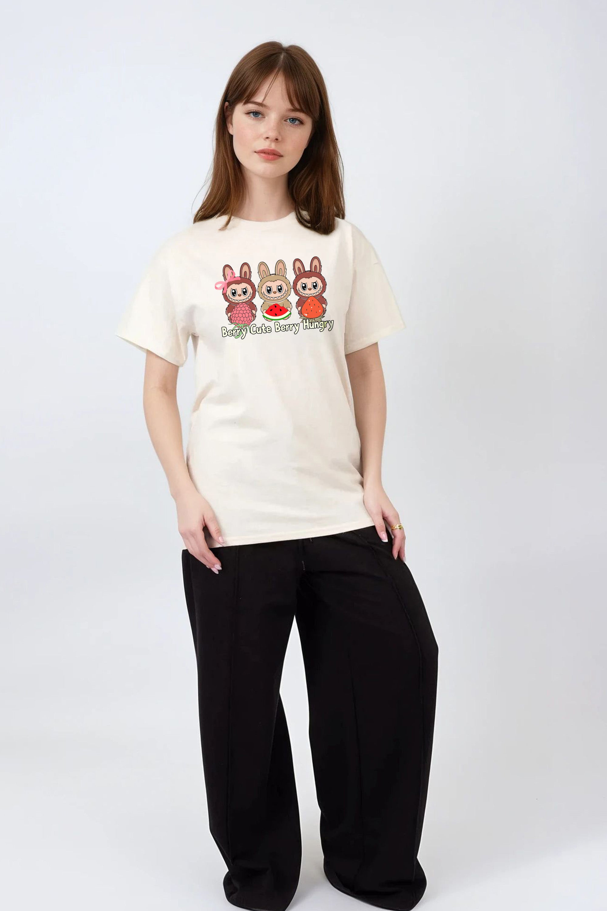 Regular Fit T-shirt in Berry Cute Berry Hungry Labubu Print