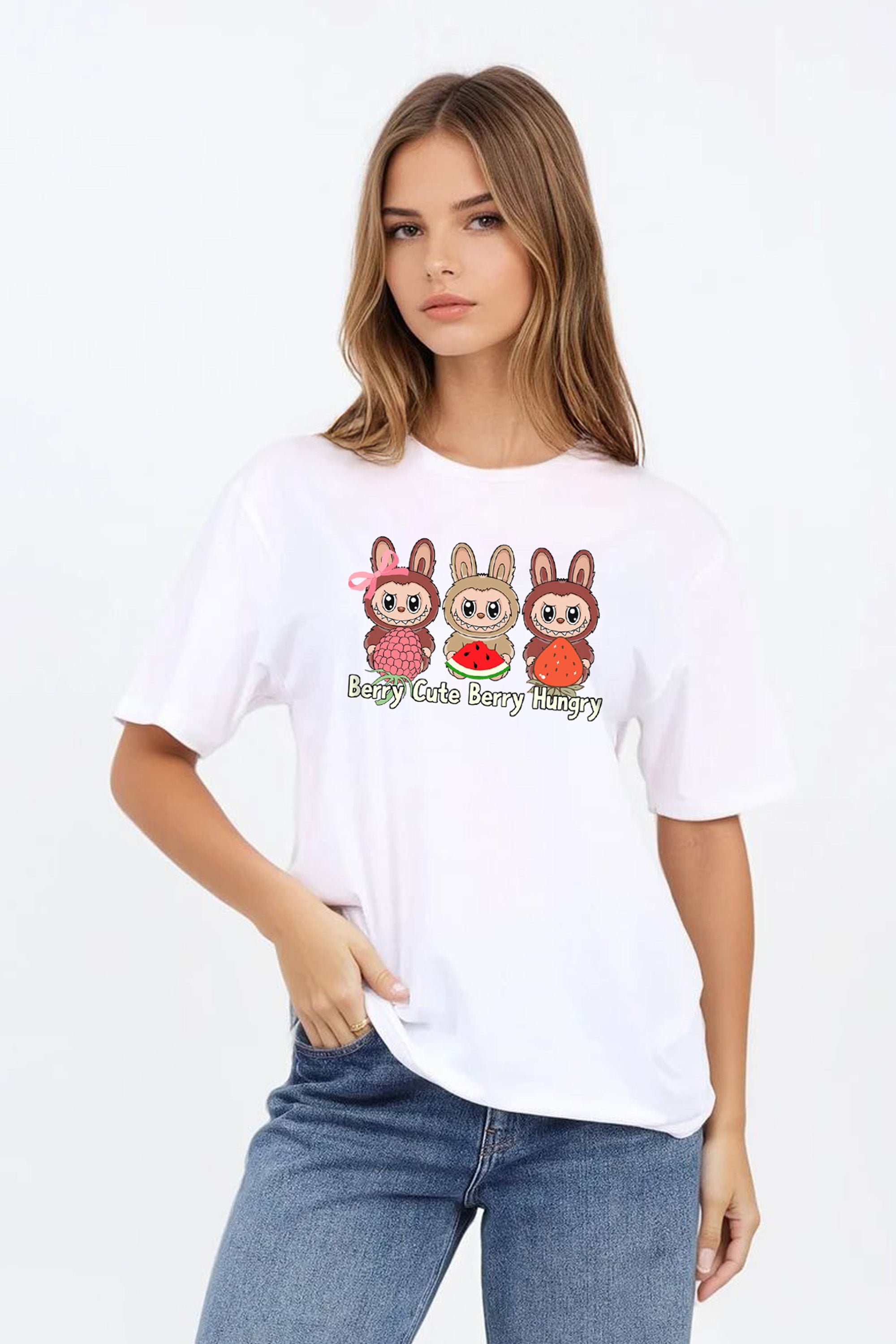 Regular Fit T-shirt in Berry Cute Berry Hungry Labubu Print