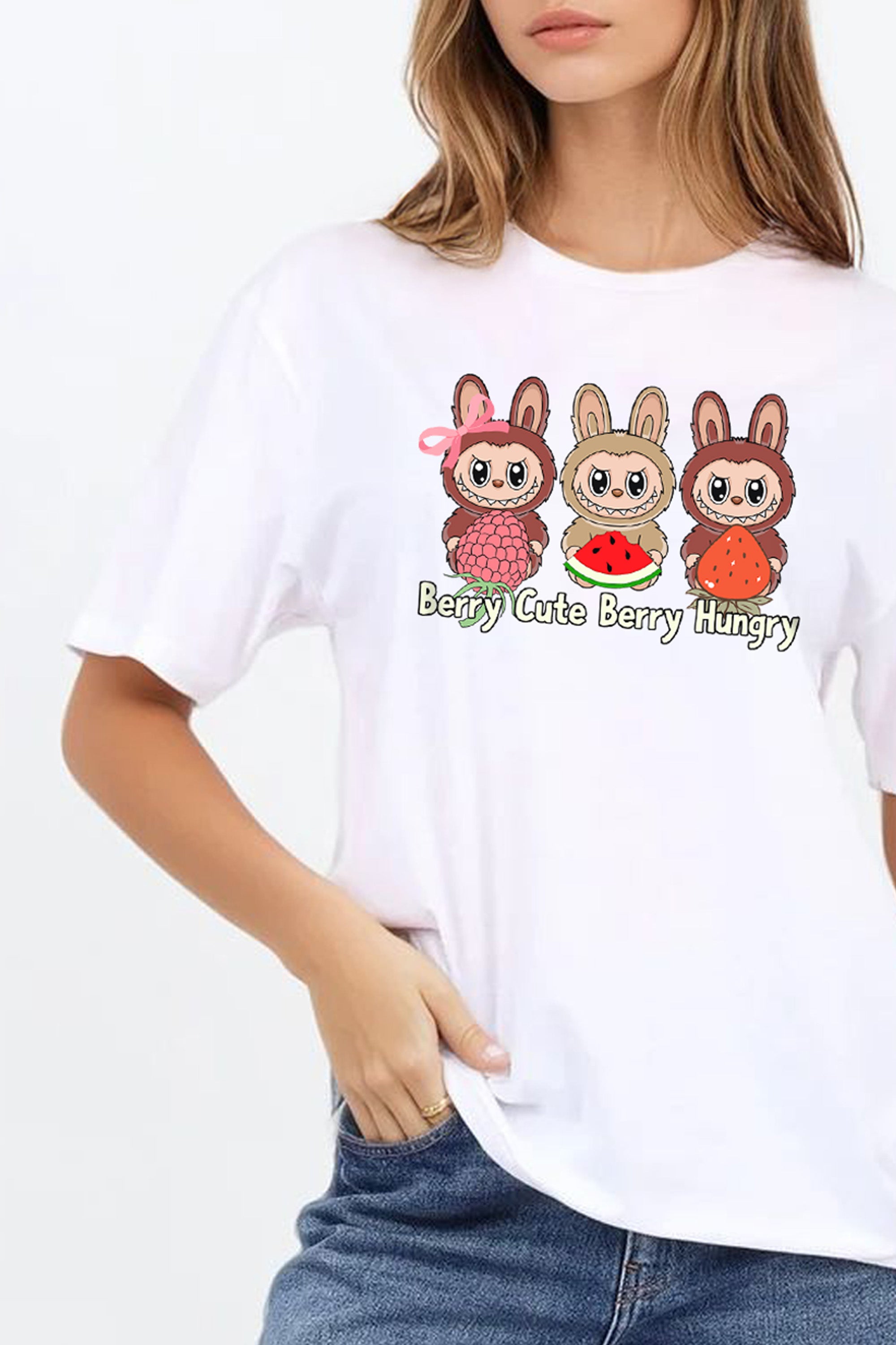 Regular Fit T-shirt in Berry Cute Berry Hungry Labubu Print