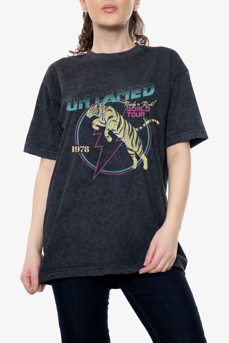 Untamed Tiger Distressed Oversized Acid Wash T-Shirt
