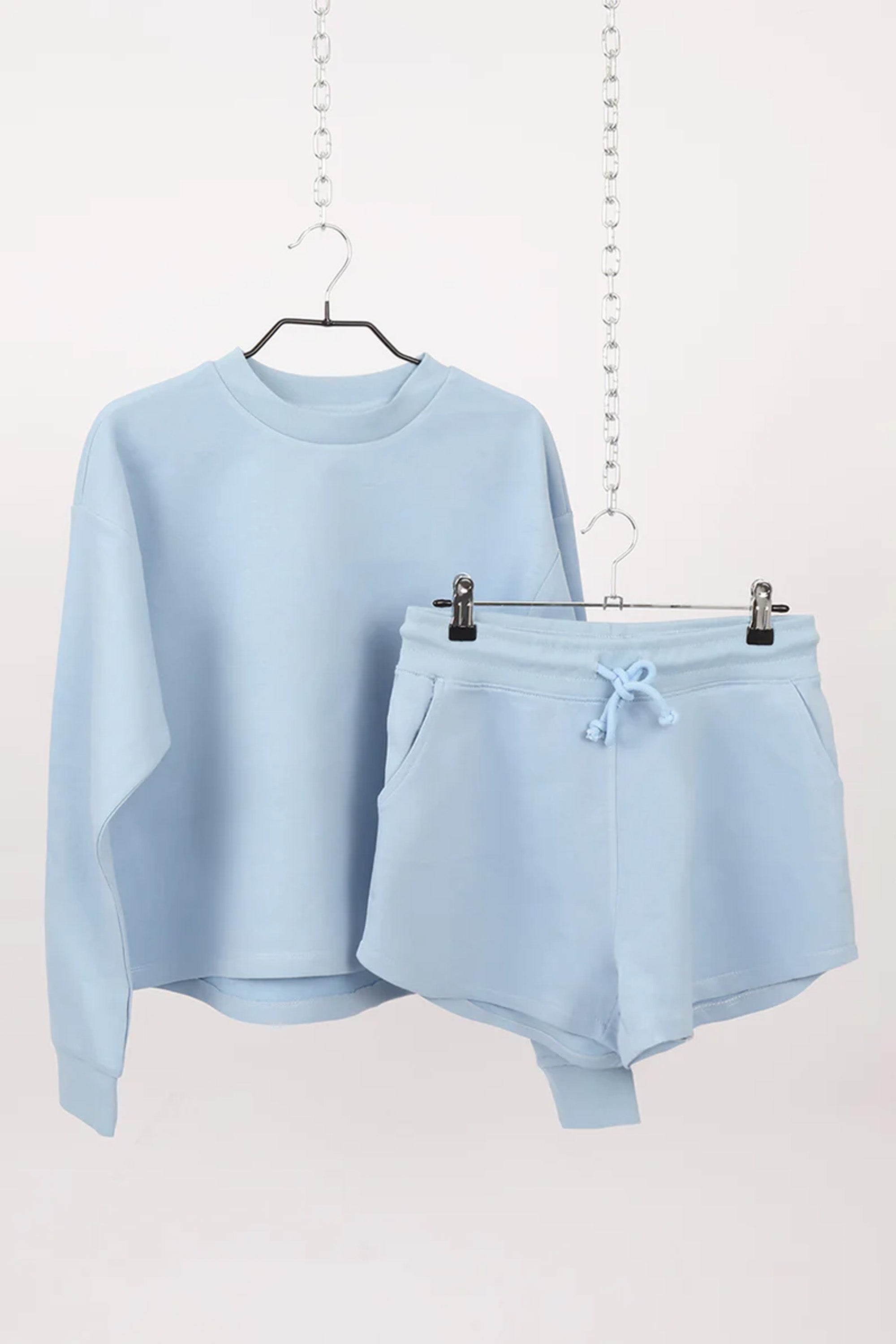French Terry Plain Sweatshirt & Shorts Set (Pack Of 6 Sets)