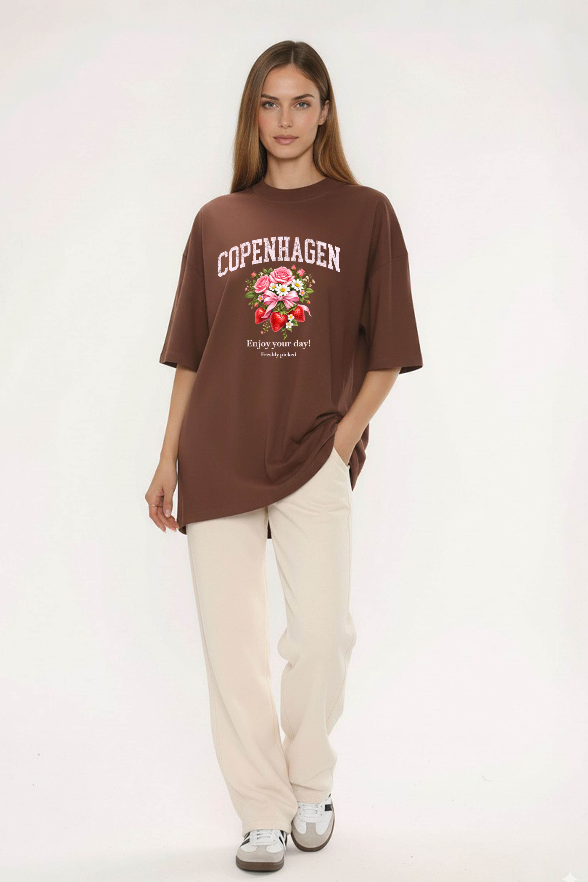 220GSM Oversized T-Shirt in Copenhagen Strawberry Floral Print