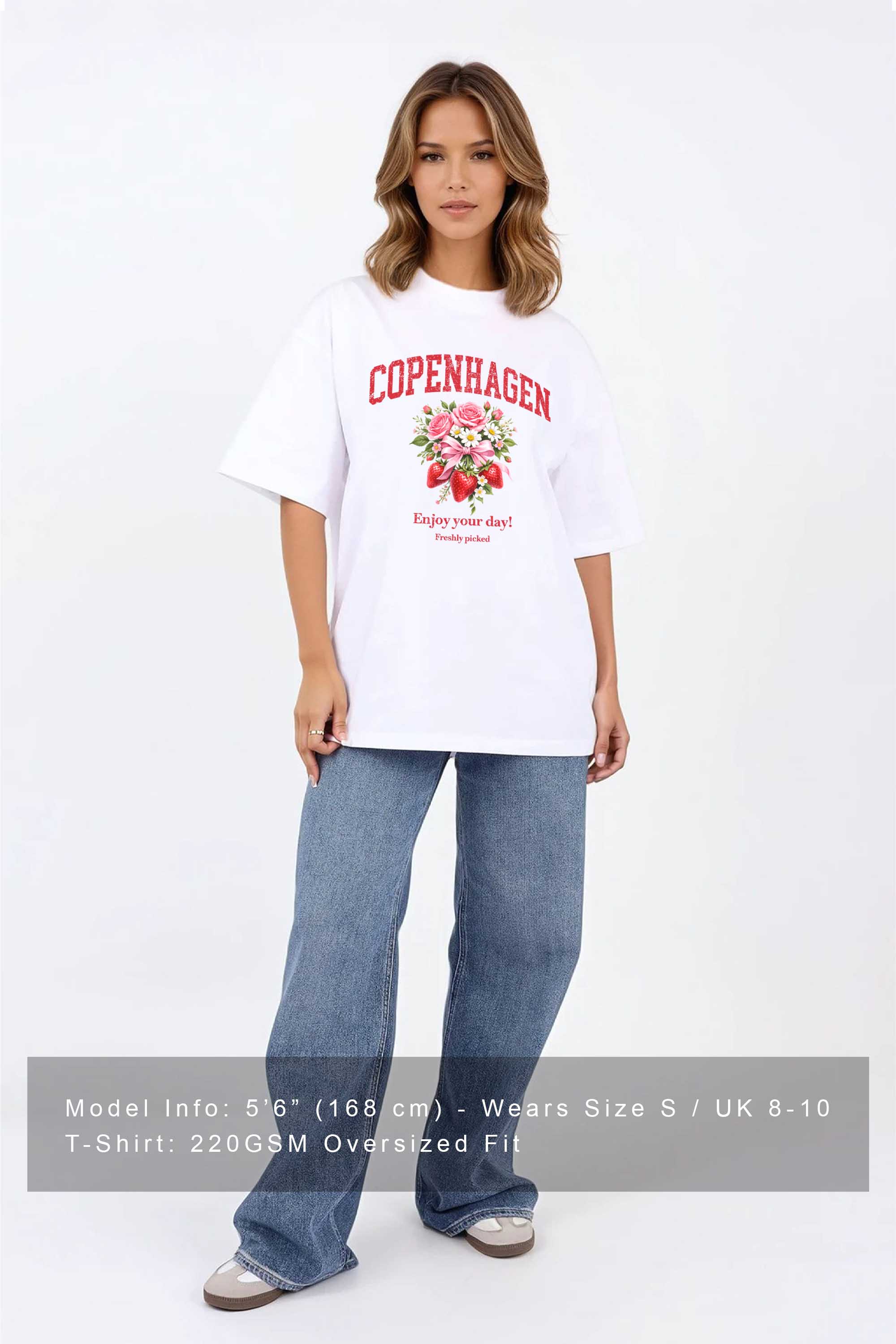 220GSM Oversized T-Shirt in Copenhagen Strawberry Floral Print