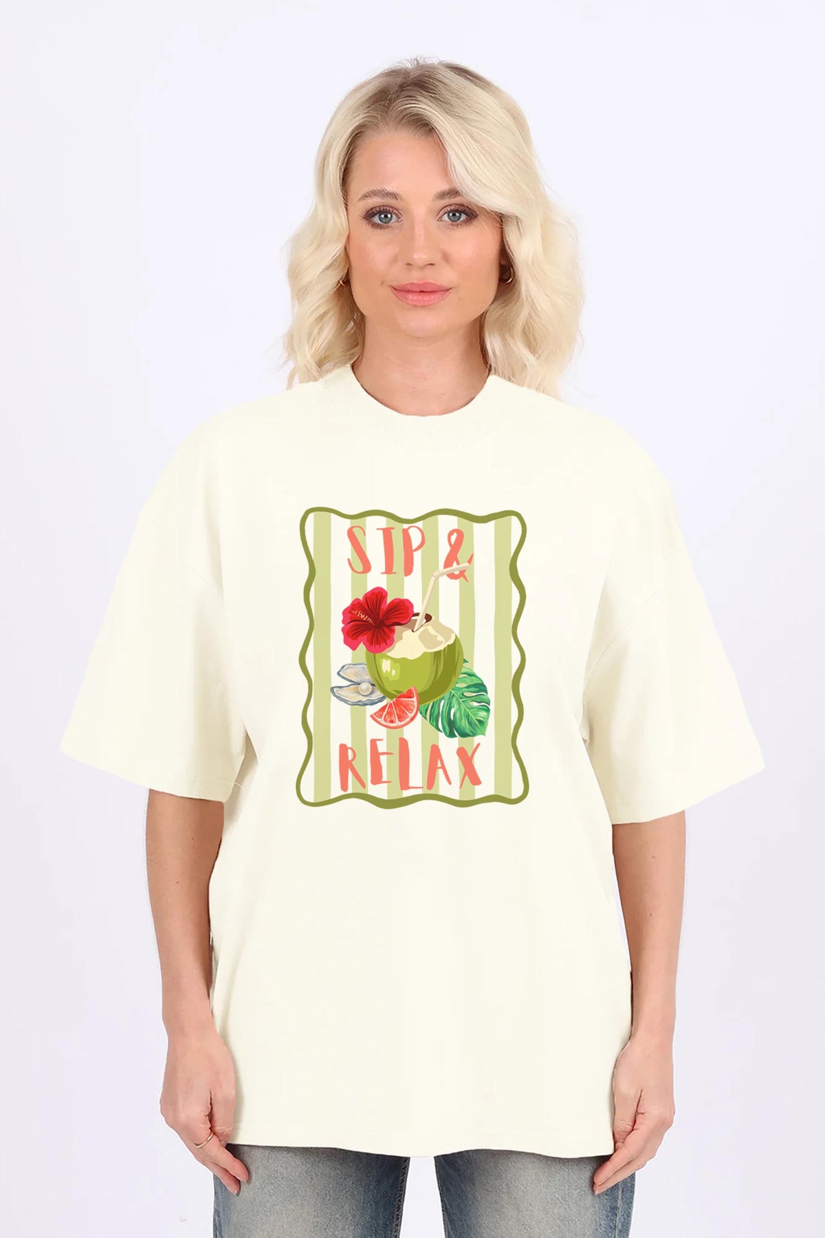 220GSM Oversized T-Shirt in Sip and Relax Print