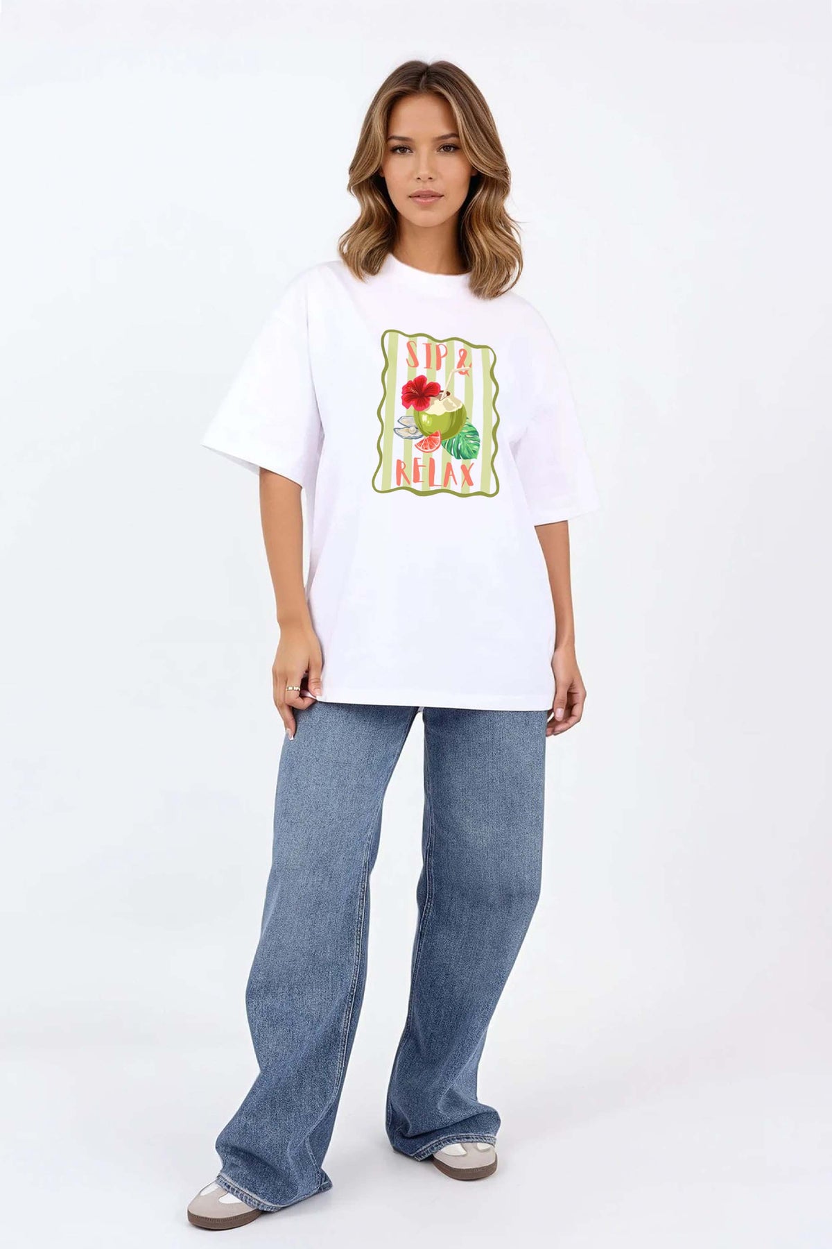 220GSM Oversized T-Shirt in Sip and Relax Print