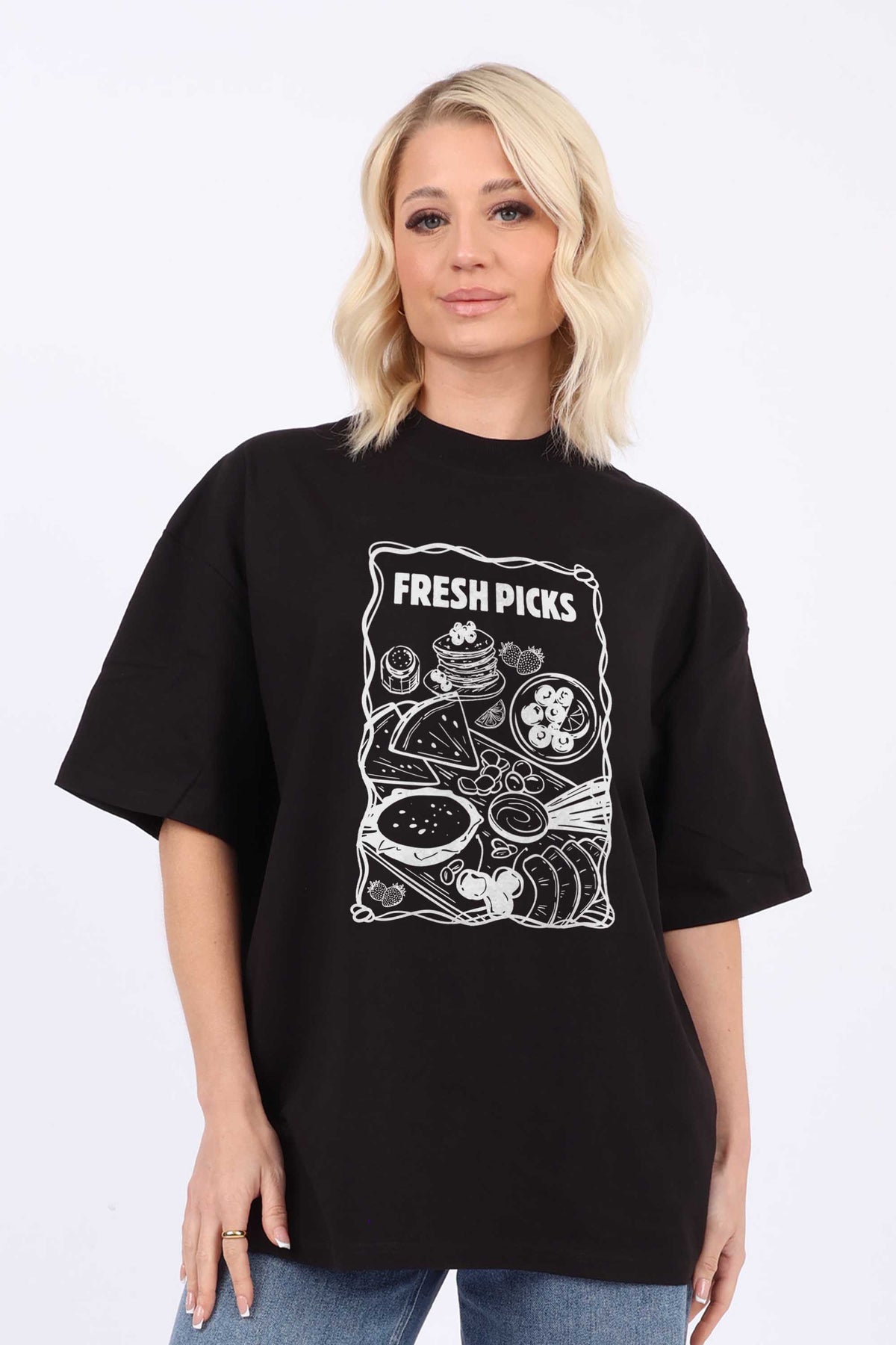 220GSM Oversized T-Shirt in Fresh Picks Picnic Print