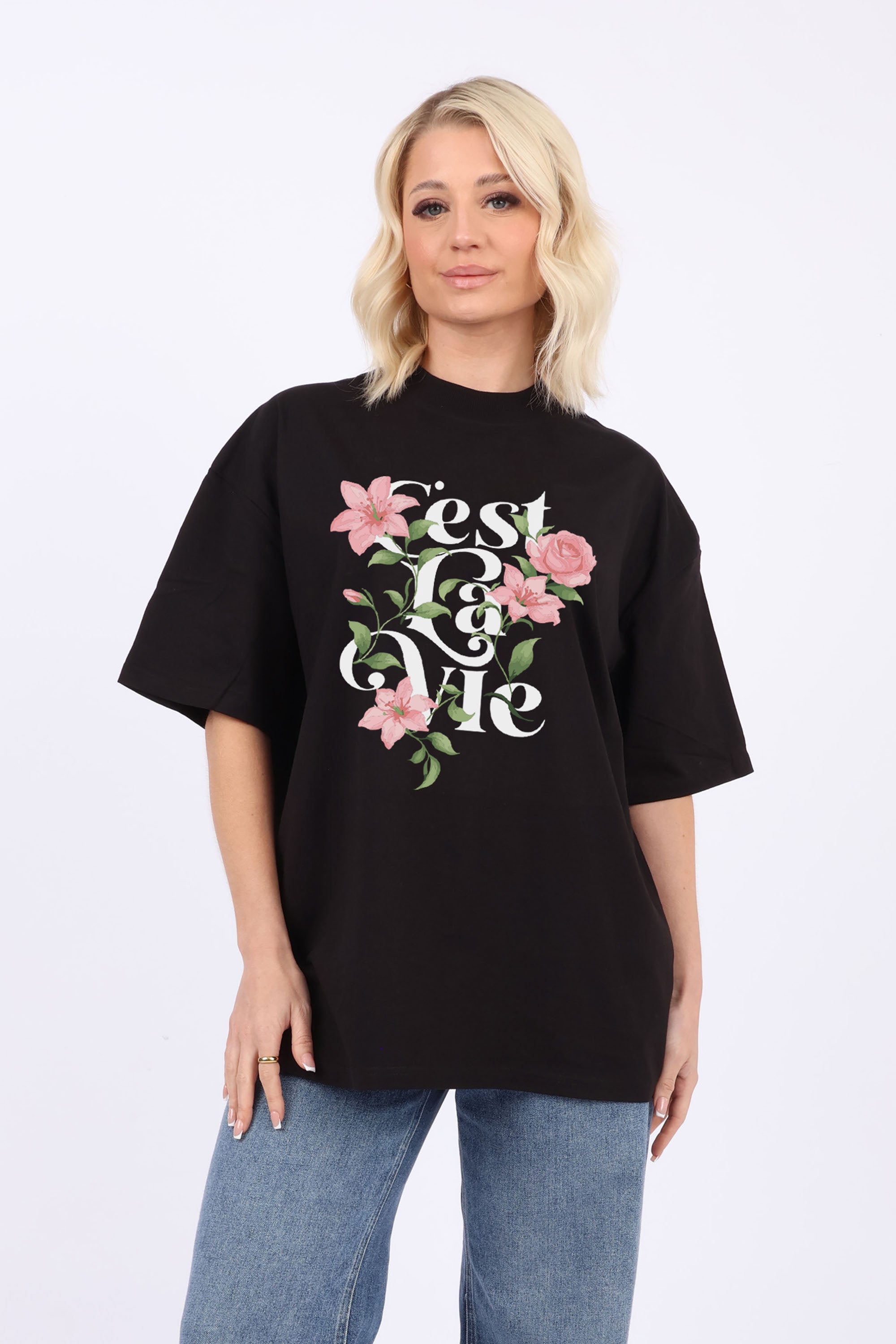 220GSM Oversized T-Shirt In C’est La Vie Floral Print