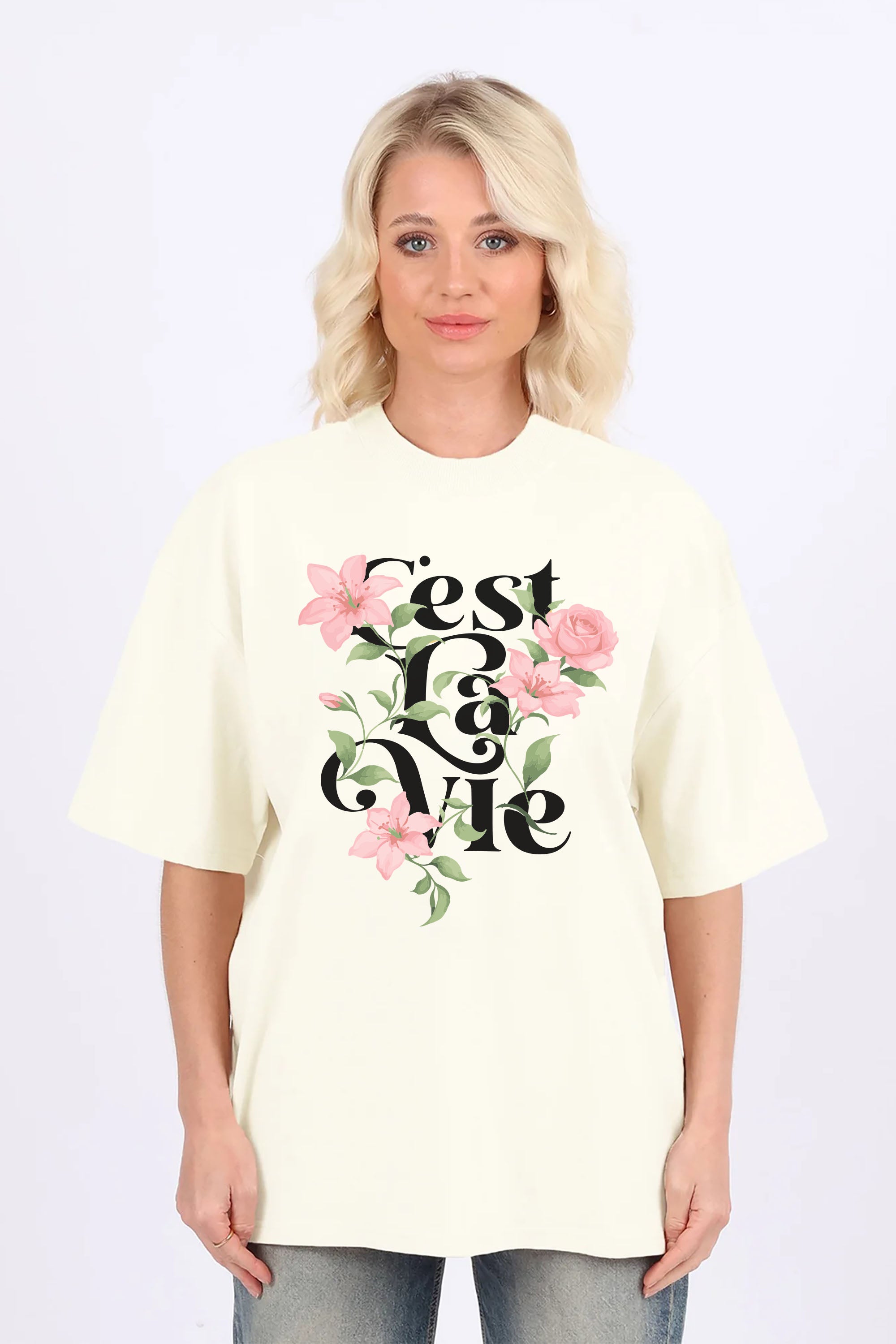 220GSM Oversized T-Shirt In C’est La Vie Floral Print