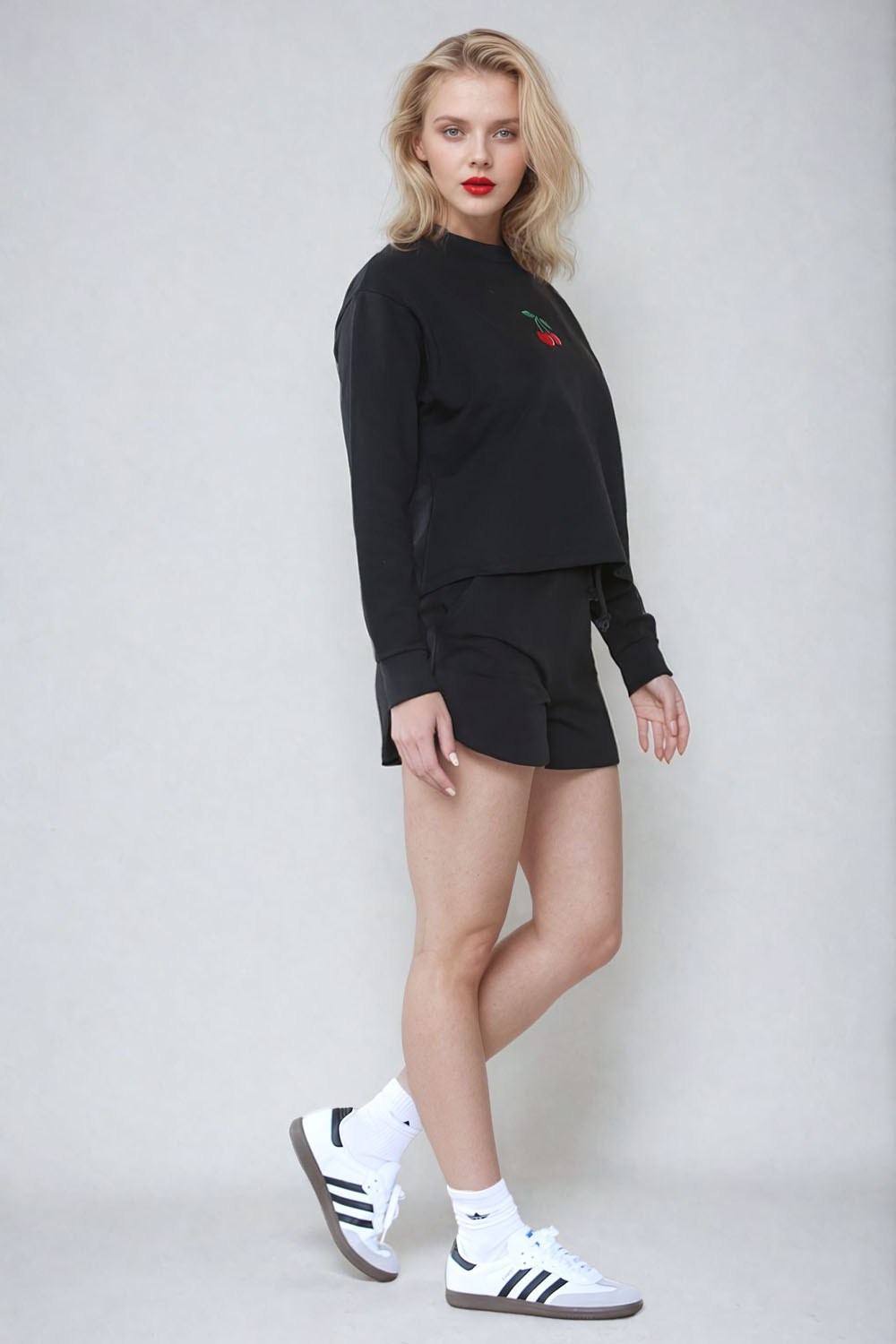 Cherry Embroidered Sweatshirt & Shorts Set (Pack Of 6 Sets)