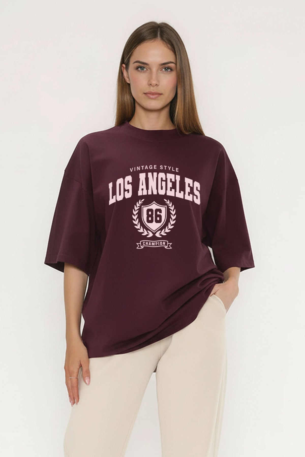 220GSM Oversized T-Shirt in Vintage Style Los Angeles Print