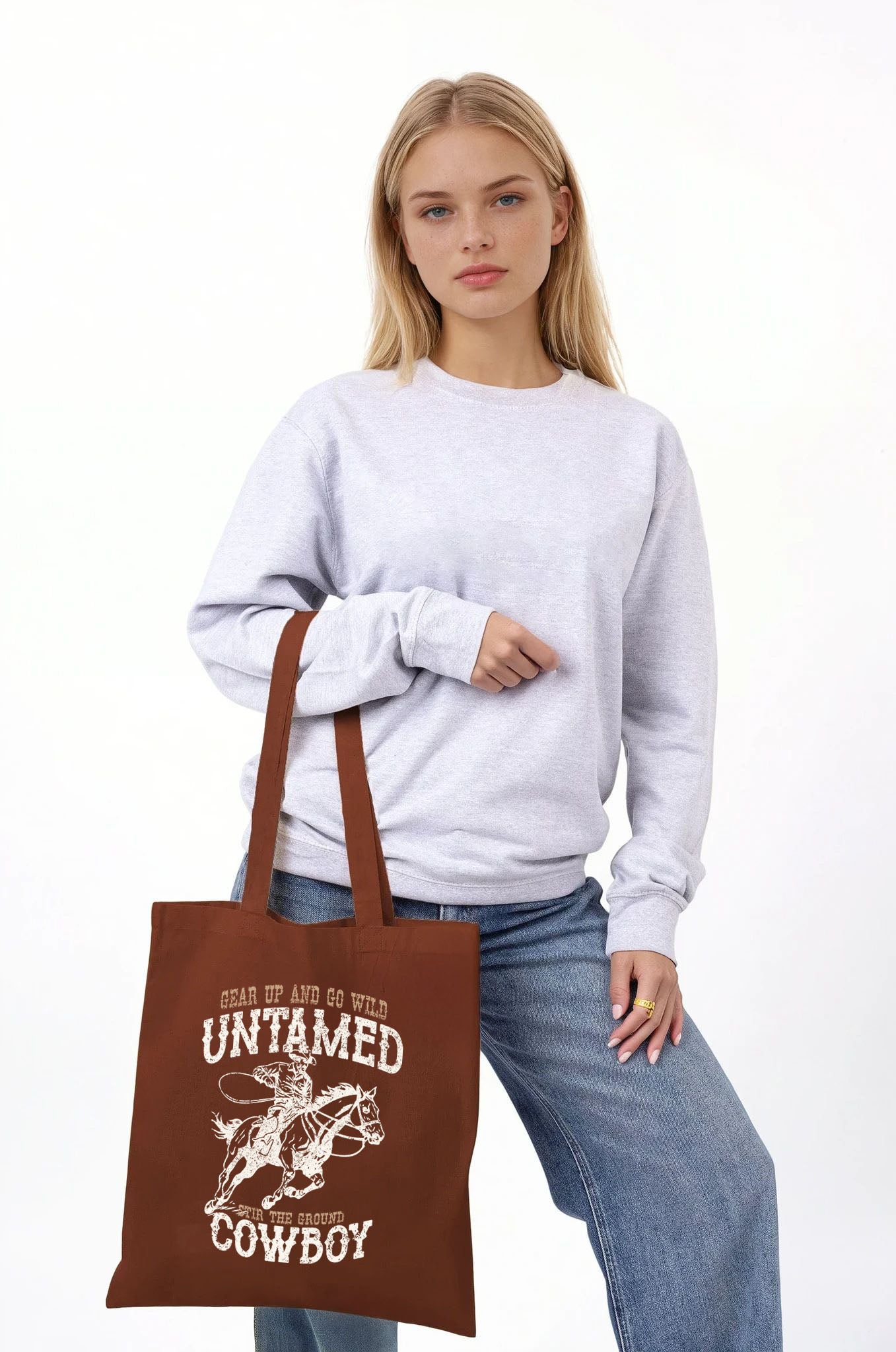 Untamed Cowboy Printed Cotton Tote Bag