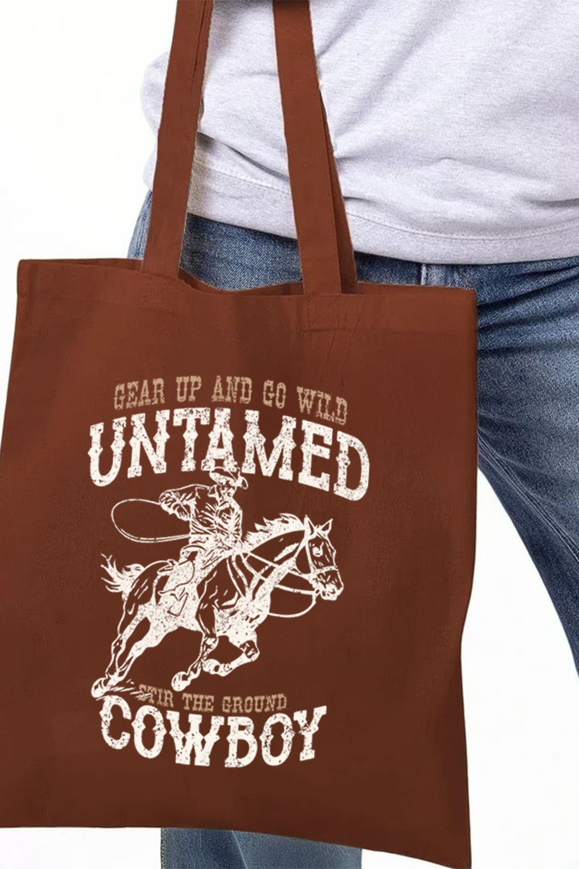 Untamed Cowboy Printed Cotton Tote Bag