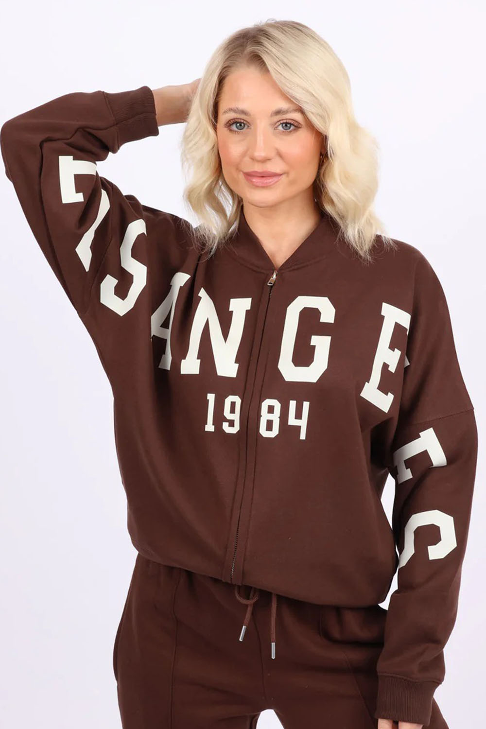 Bomber Style Fleece Zipper Co-ord Set in Los Angeles Print (Pack of 6 Sets)