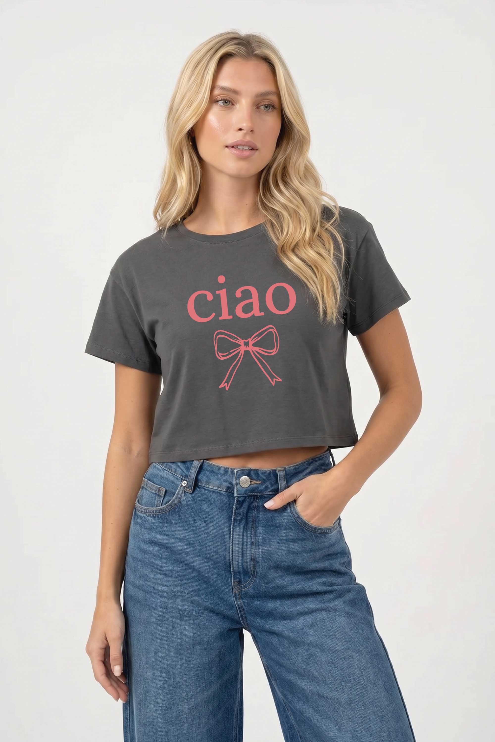 Cropped T-shirt in Ciao Bow Print