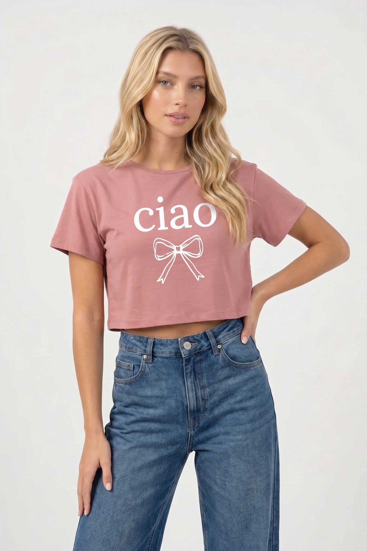 Cropped T-shirt in Ciao Bow Print