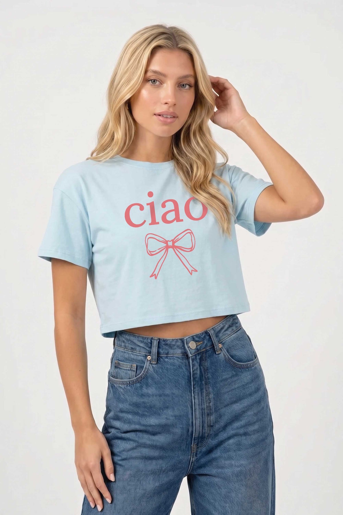 Cropped T-shirt in Ciao Bow Print