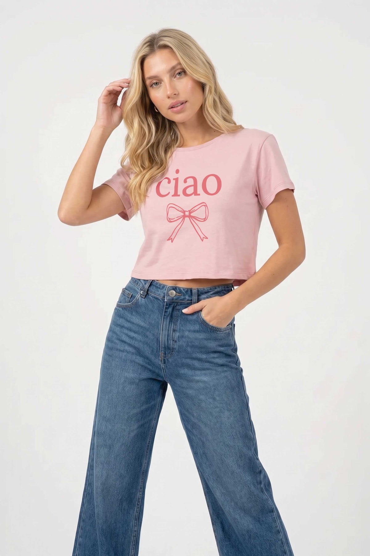 Cropped T-shirt in Ciao Bow Print
