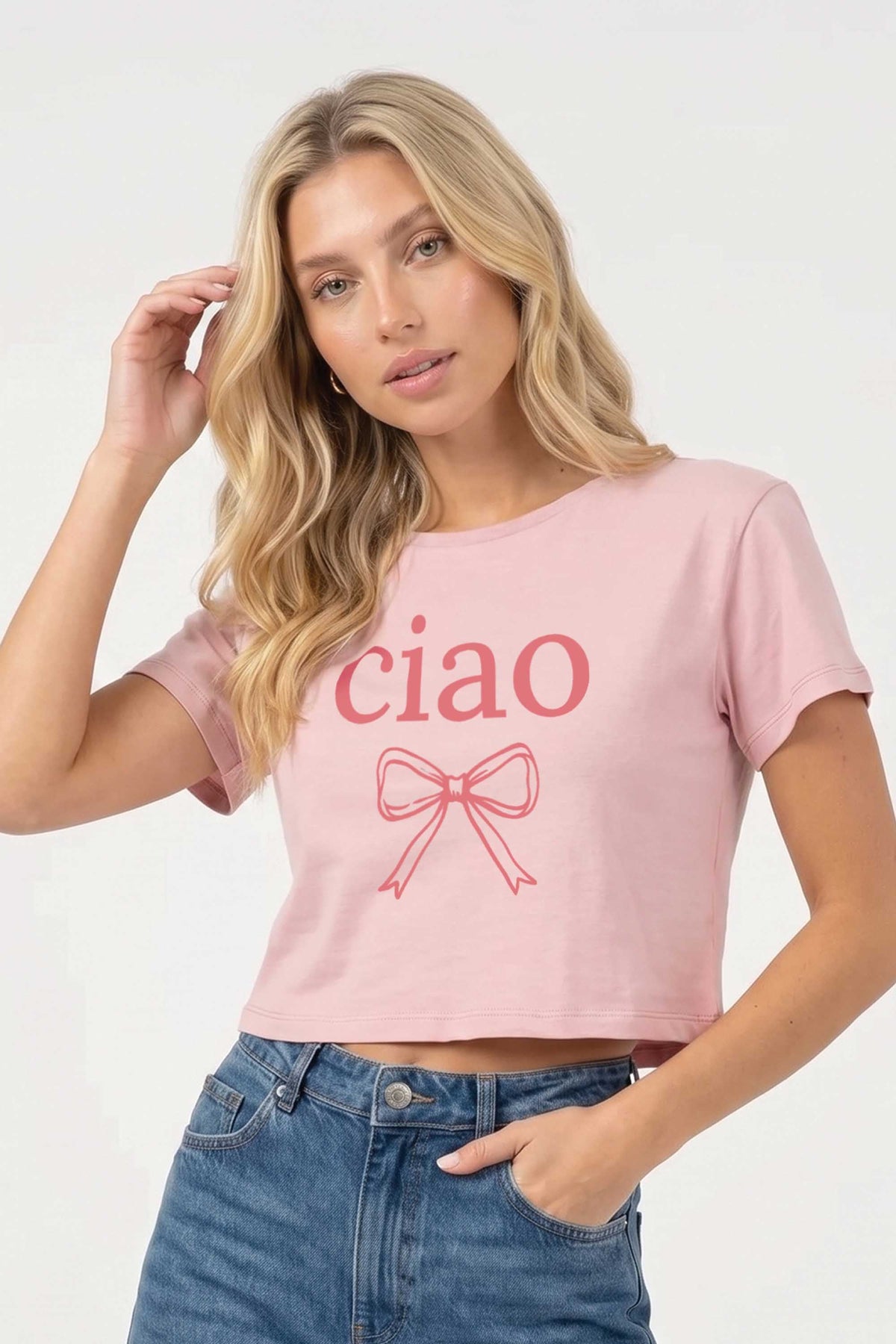 Cropped T-shirt in Ciao Bow Print