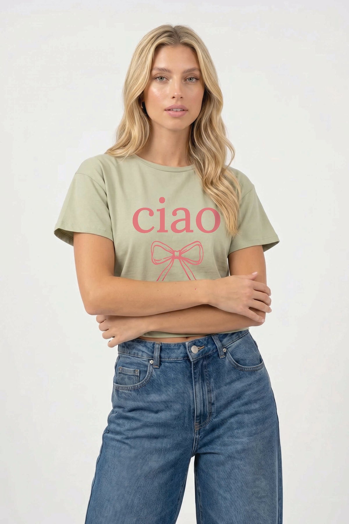 Cropped T-shirt in Ciao Bow Print