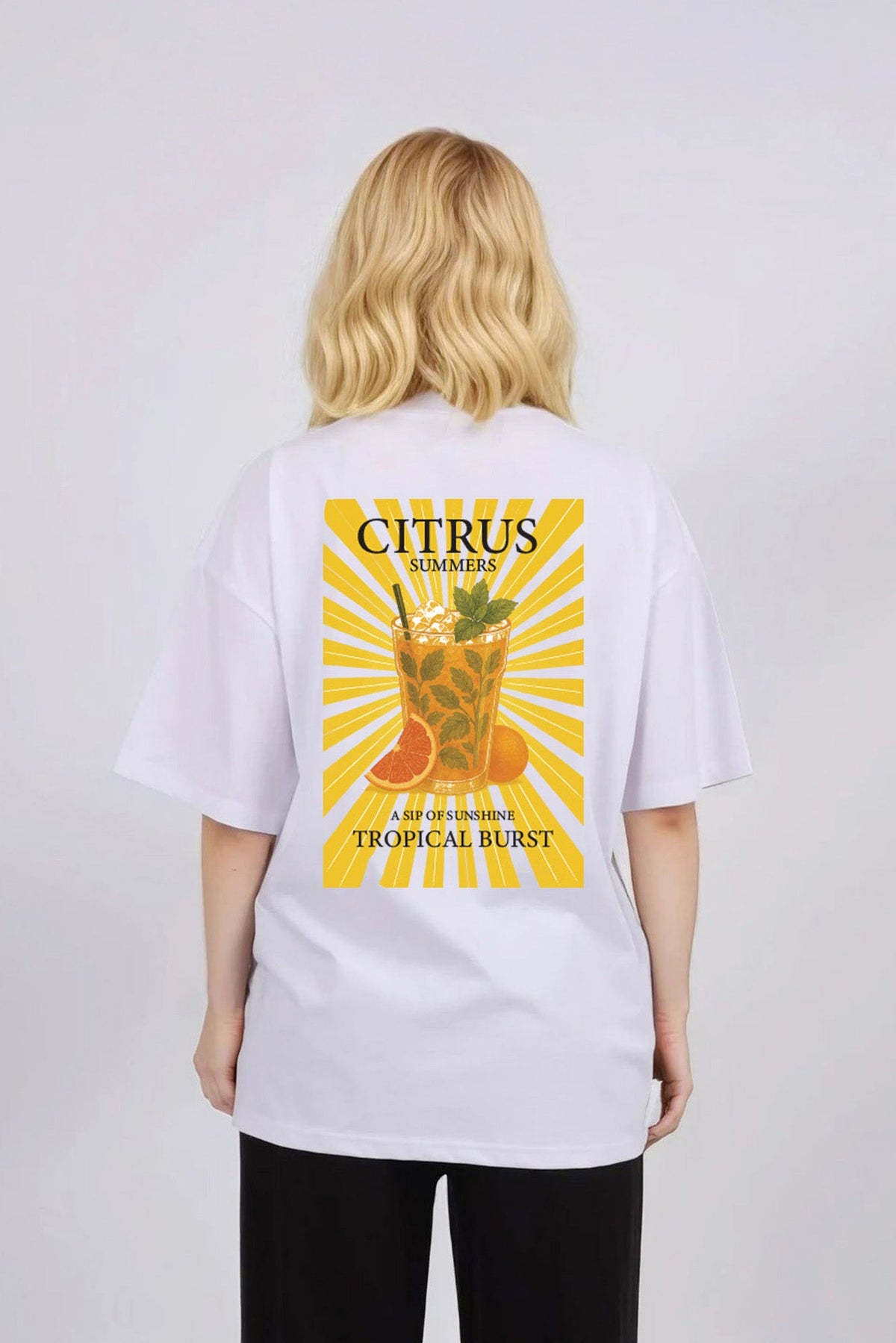 150GSM Oversized T-Shirts in Citrus Tropical Print