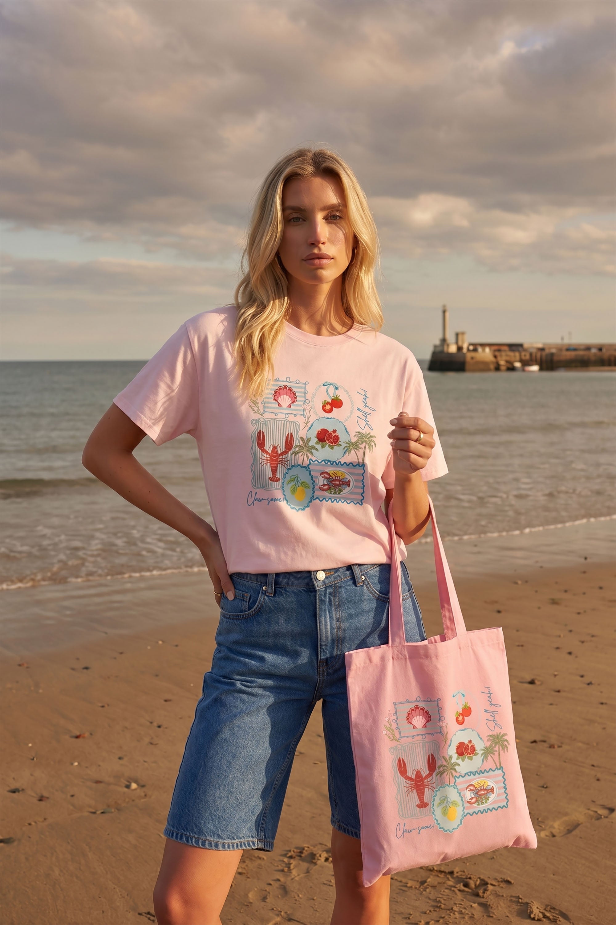 Coastal Postcard Collection Graphic Printed Cotton Tote Bag