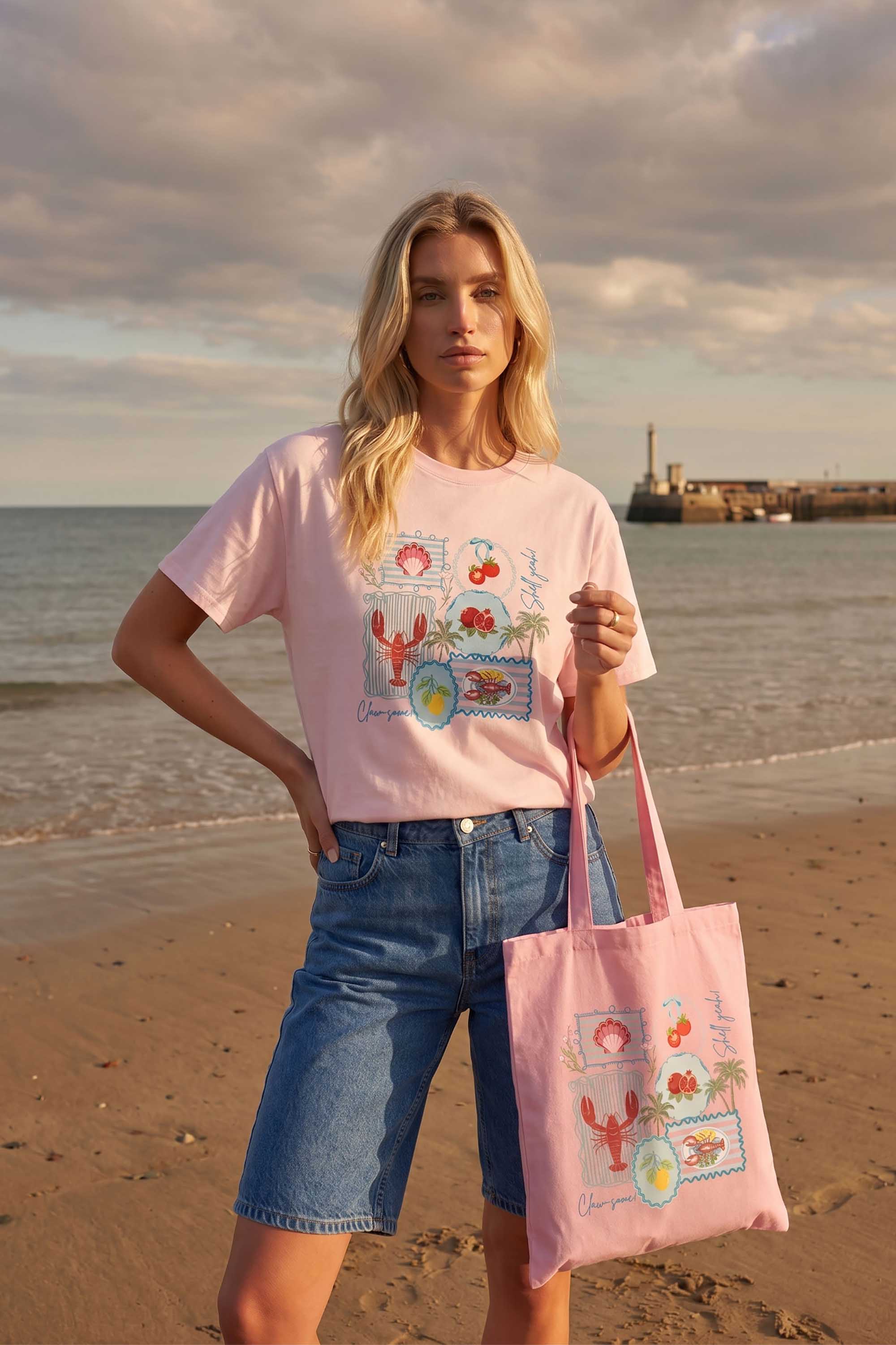Coastal Postcard Collection Graphic Printed Cotton Tote Bag